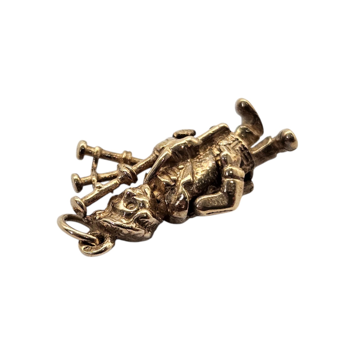 9ct 375 Yellow Gold Highland Bagpiper Articulated Charm L 1.7 cm 2.6 g.