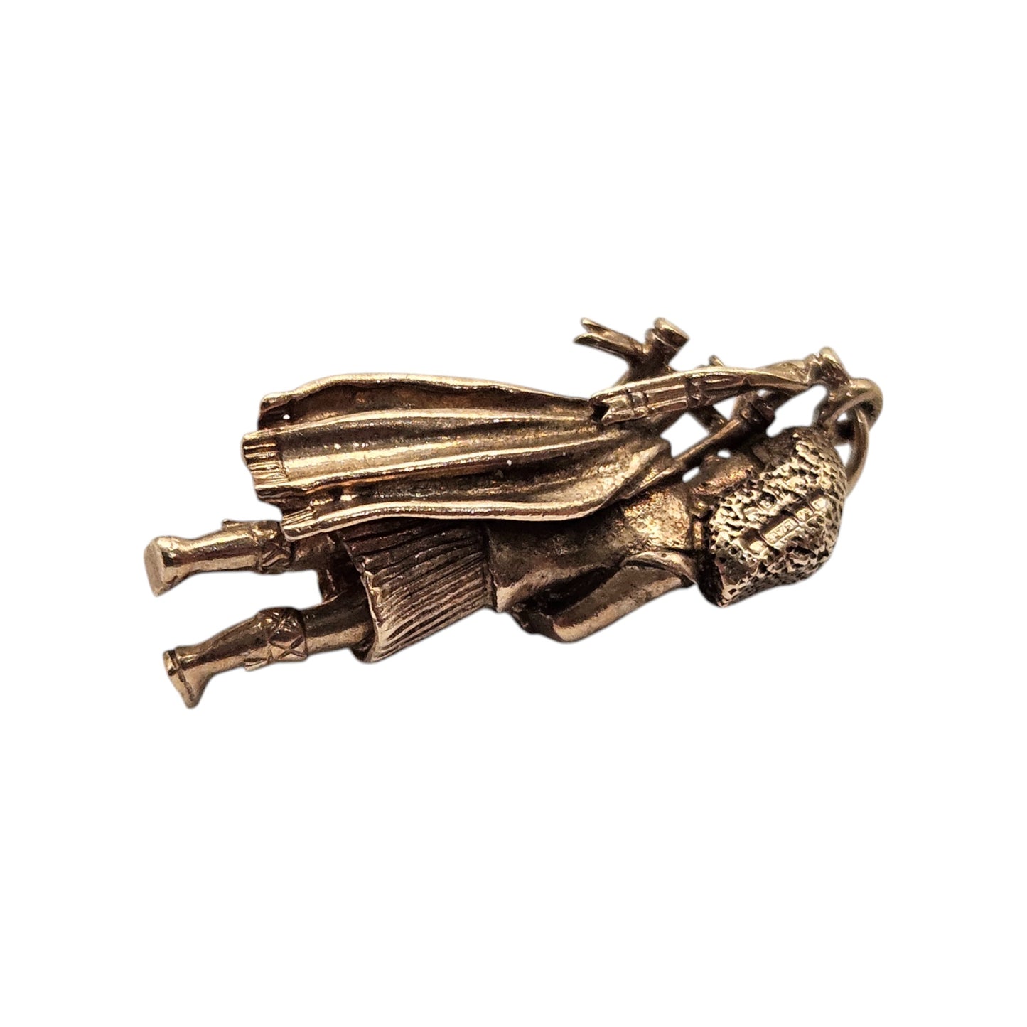 9ct 375 Yellow Gold Highland Bagpiper Charm 1971 L 2.4 cm 4.9 g.