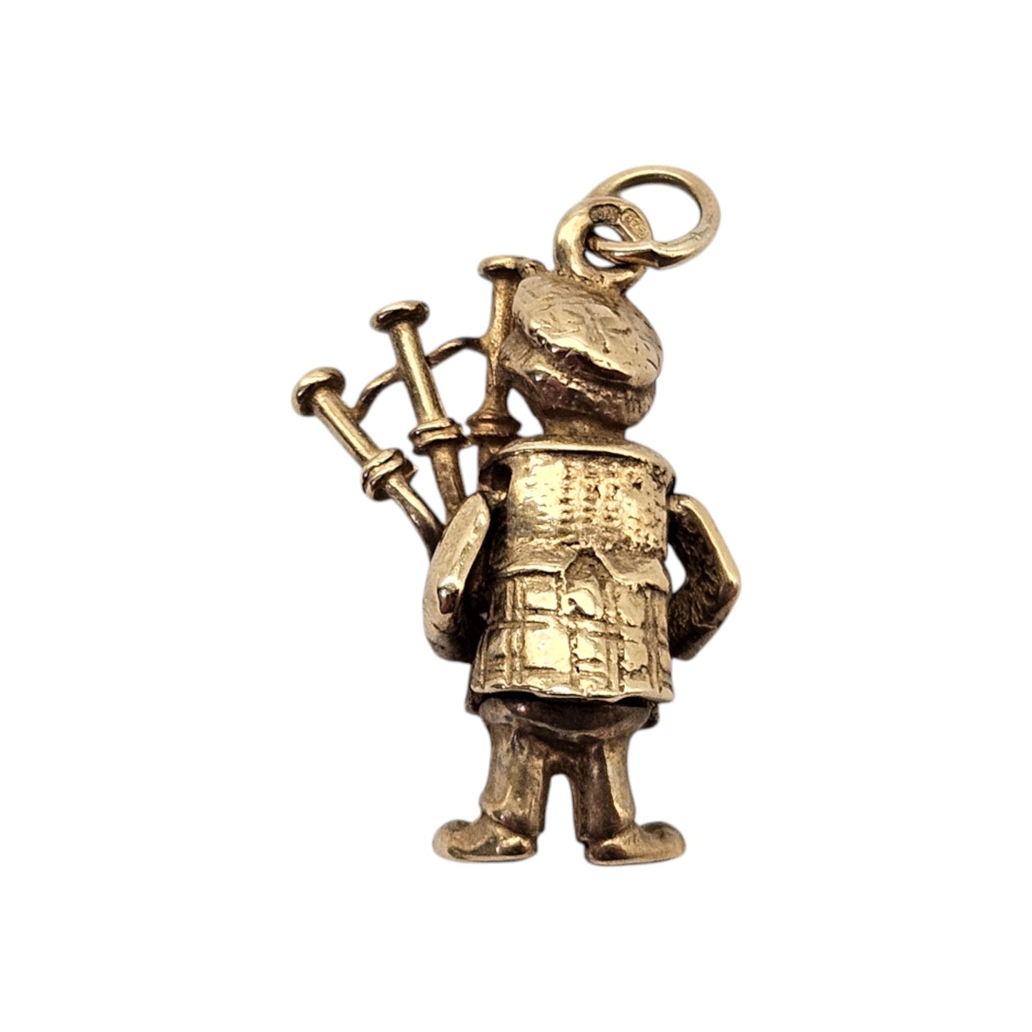 9ct 375 Yellow Gold Highland Bagpiper Articulated Charm L 1.7 cm 2.6 g.