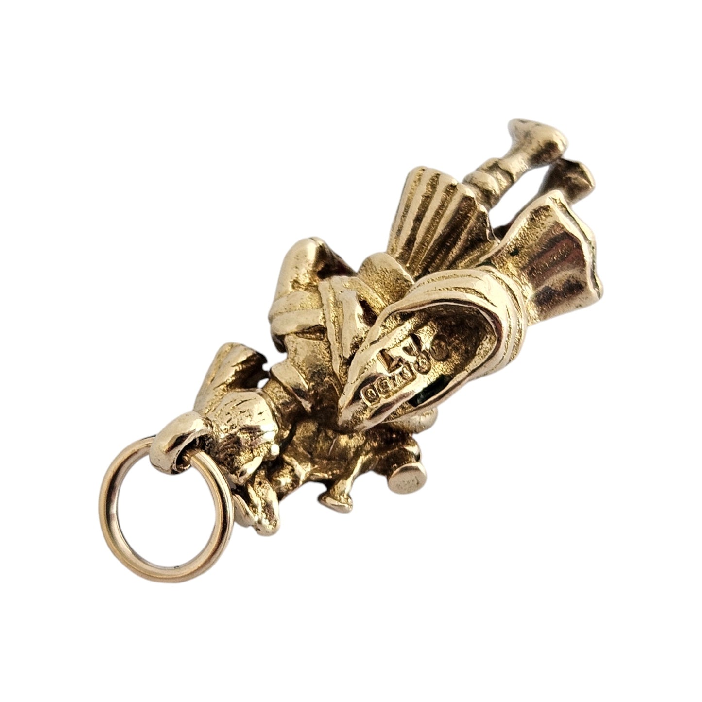 9ct 375 Yellow Gold Highland Bagpiper Charm 1957 L 1.9 cm 2.8 g