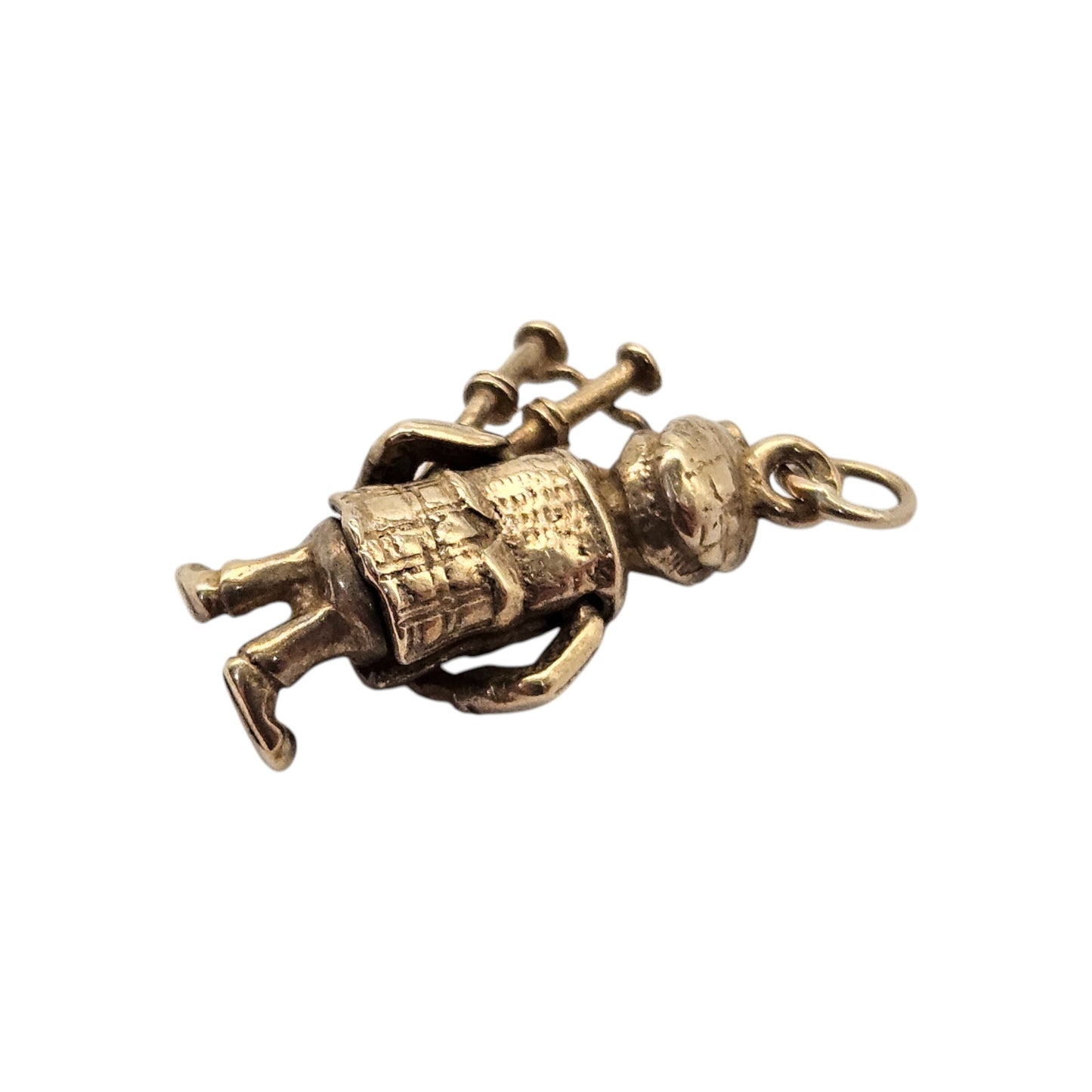 9ct 375 Yellow Gold Highland Bagpiper Articulated Charm L 1.7 cm 2.6 g.