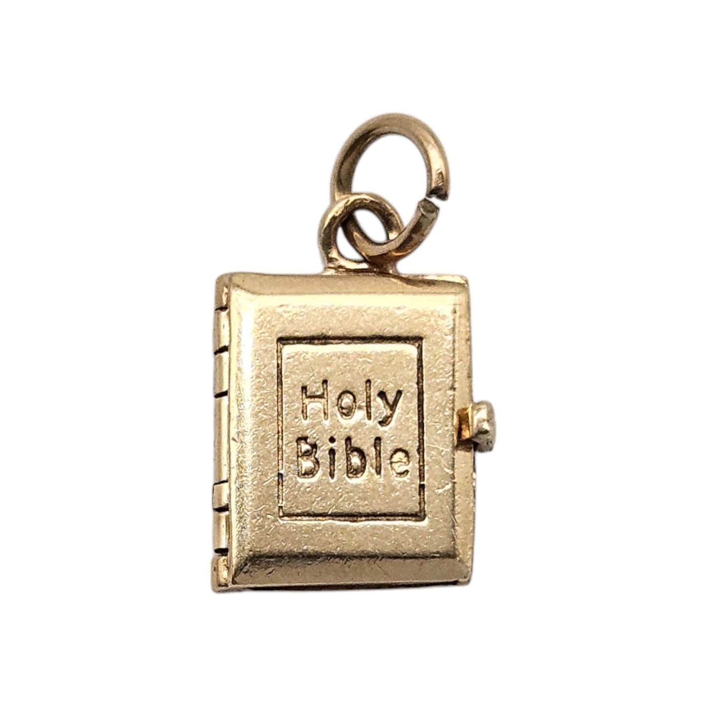 9ct 375 Yellow Gold Holy Bible Opening Charm 1969 L 1.2 cm 3.1 g.