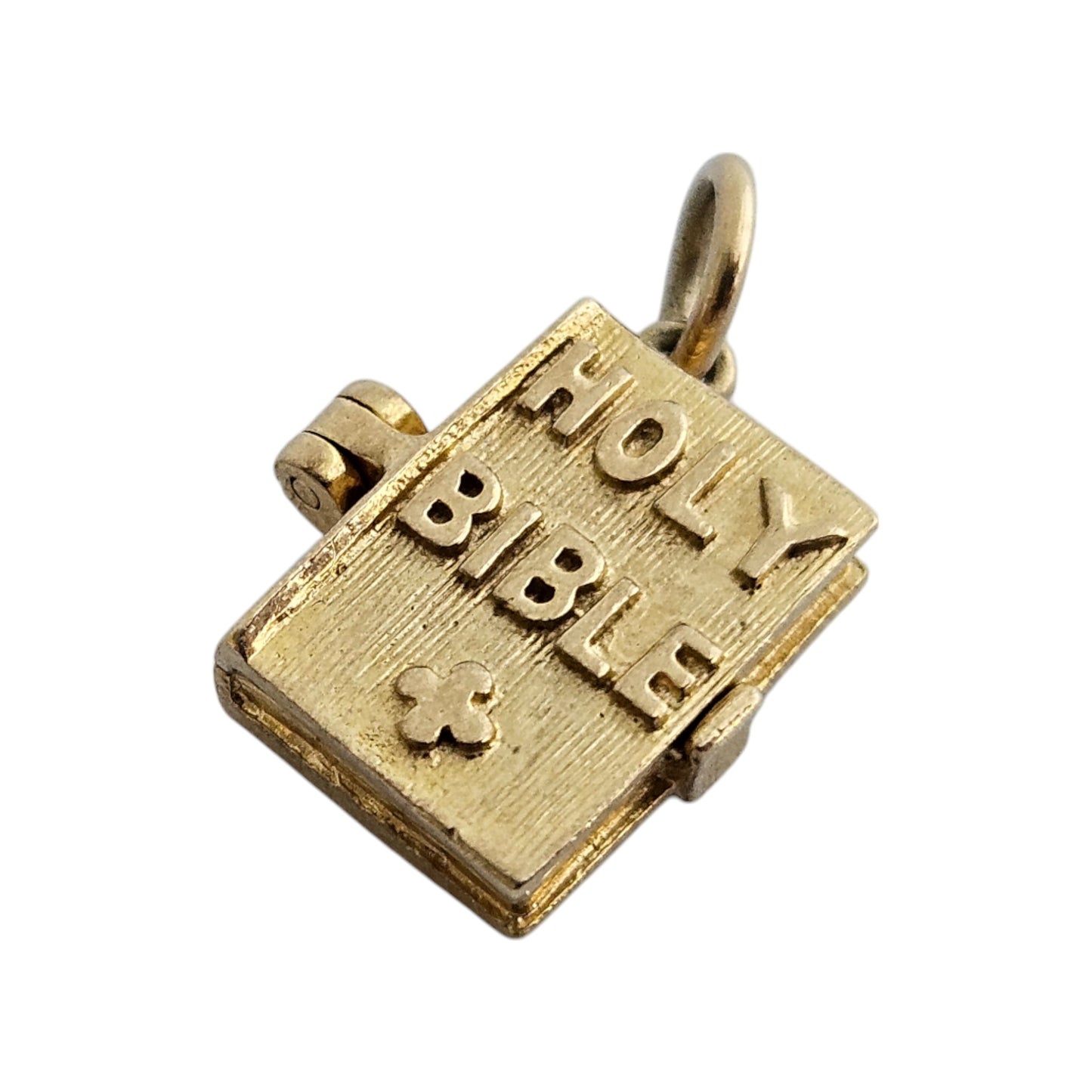 9ct 375 Yellow Gold Holy Bible Opening Charm 1978 L 1.3 cm 3.0 g.