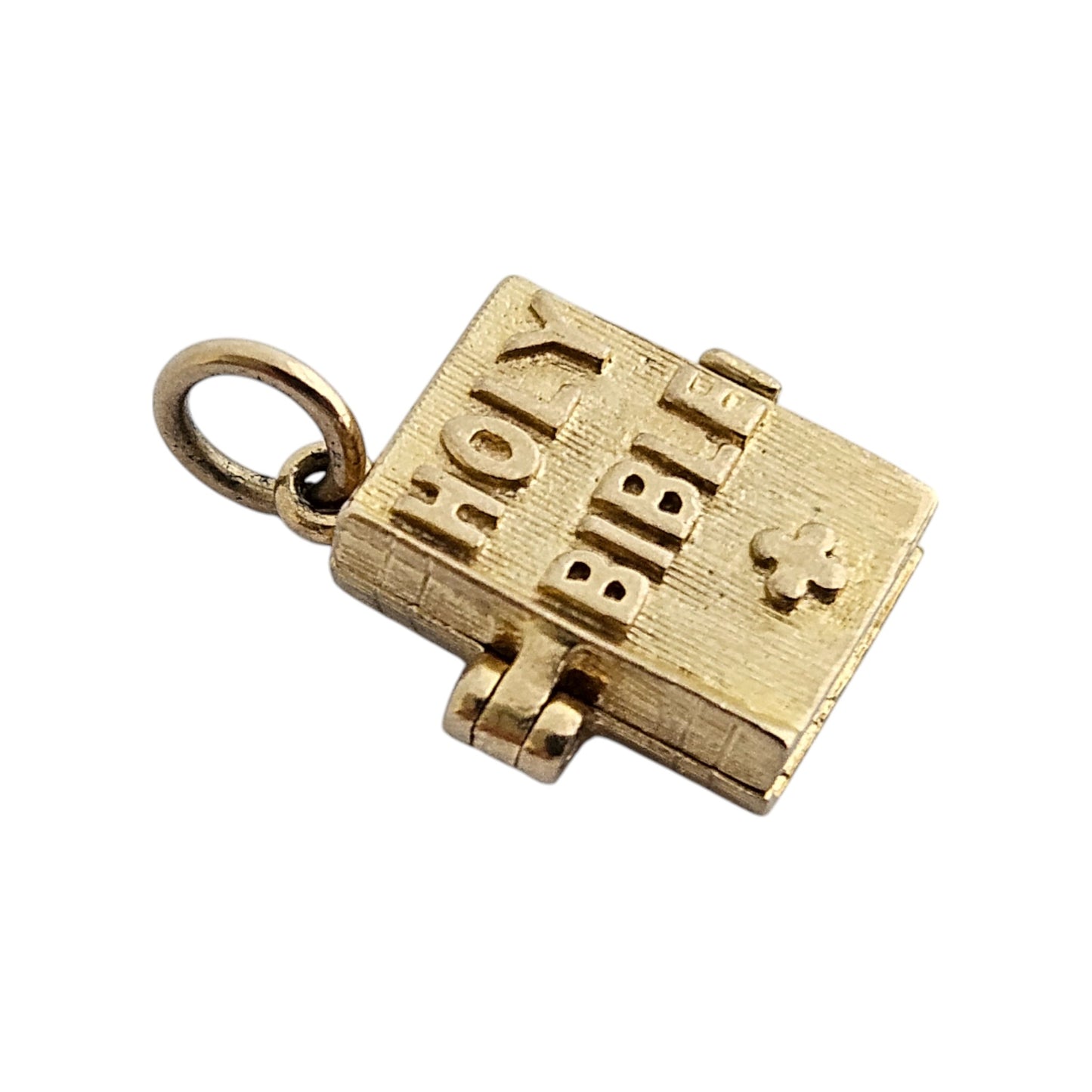 9ct 375 Yellow Gold Holy Bible Opening Charm 1978 L 1.3 cm 3.0 g.
