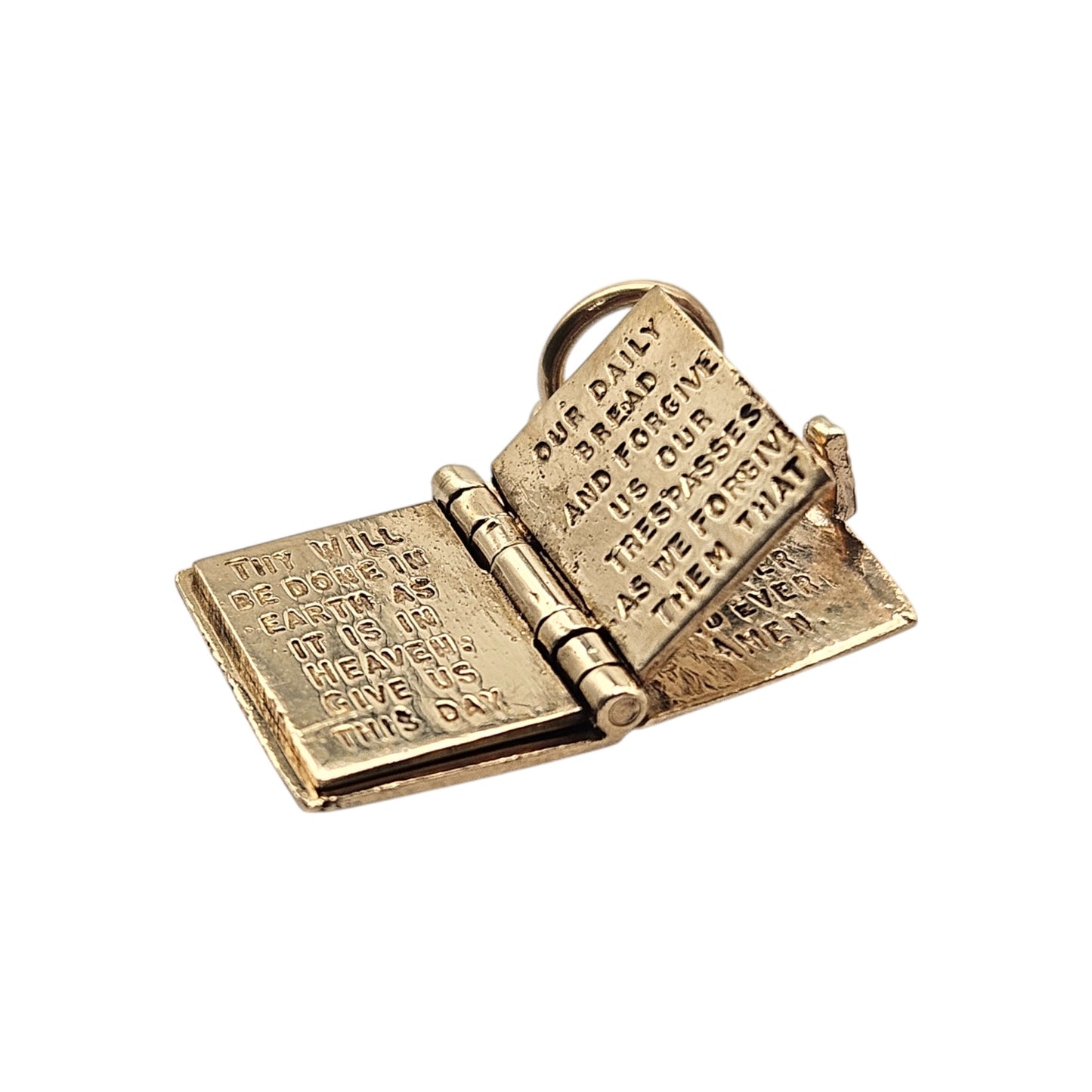 9ct 375 Yellow Gold Holy Bible Opening Charm 1969 L 1.2 cm 3.1 g.