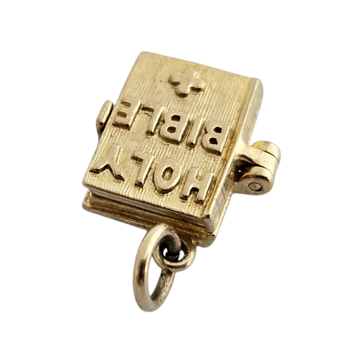 9ct 375 Yellow Gold Holy Bible Opening Charm 1978 L 1.3 cm 3.0 g.