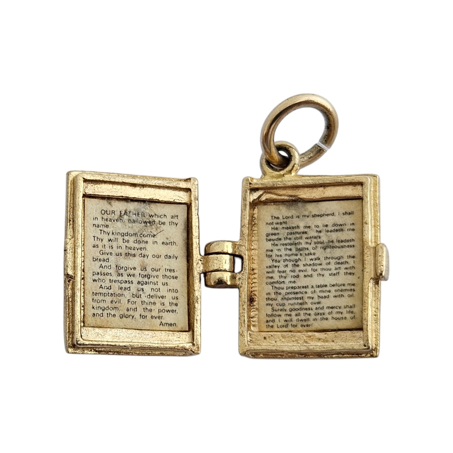 9ct 375 Yellow Gold Holy Bible Opening Charm 1978 L 1.3 cm 3.0 g.