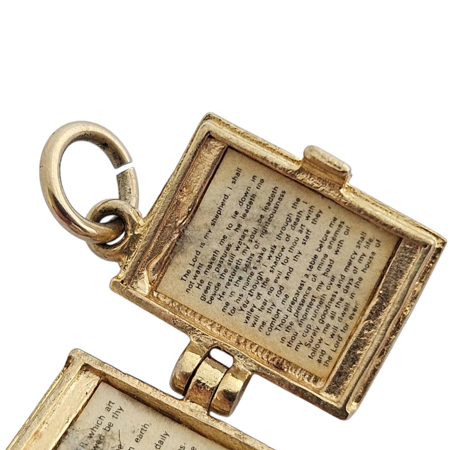 9ct 375 Yellow Gold Holy Bible Opening Charm 1978 L 1.3 cm 3.0 g.