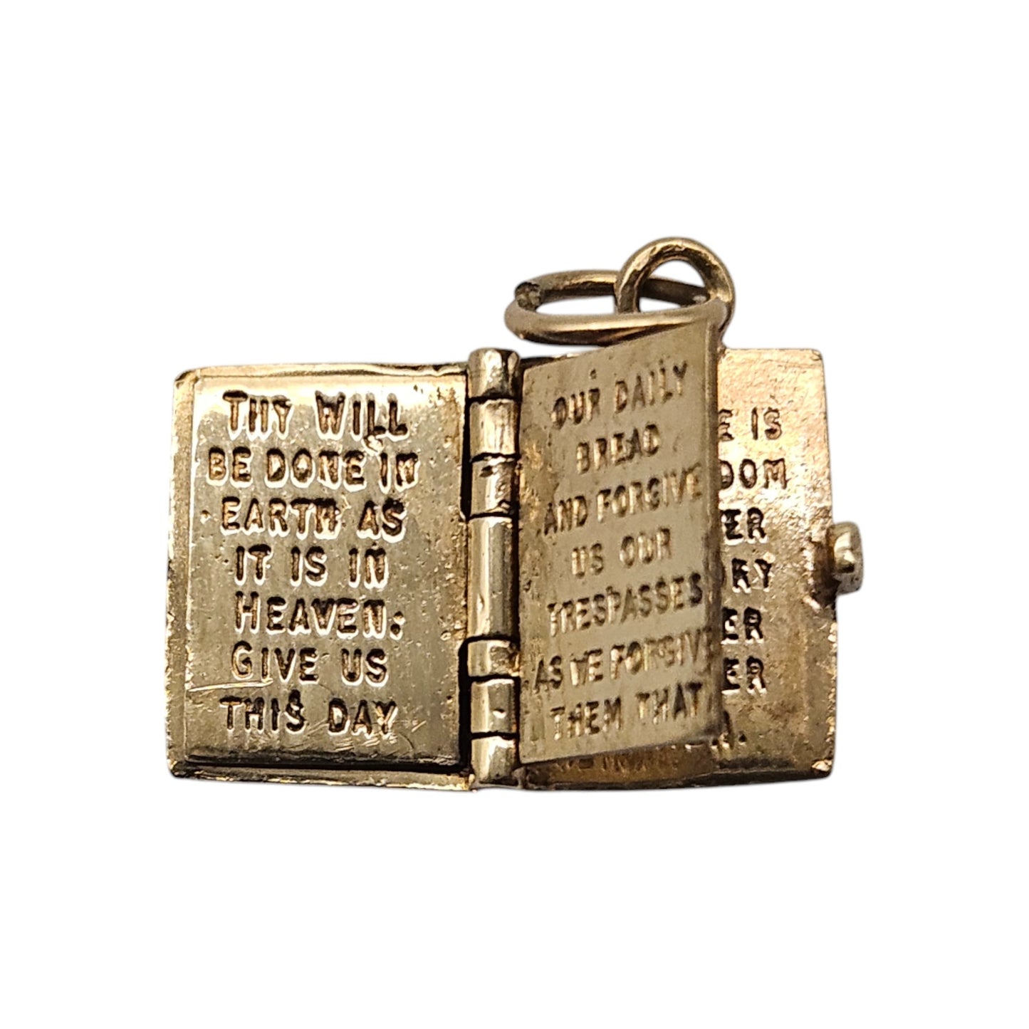 9ct 375 Yellow Gold Holy Bible Opening Charm 1969 L 1.2 cm 3.1 g.