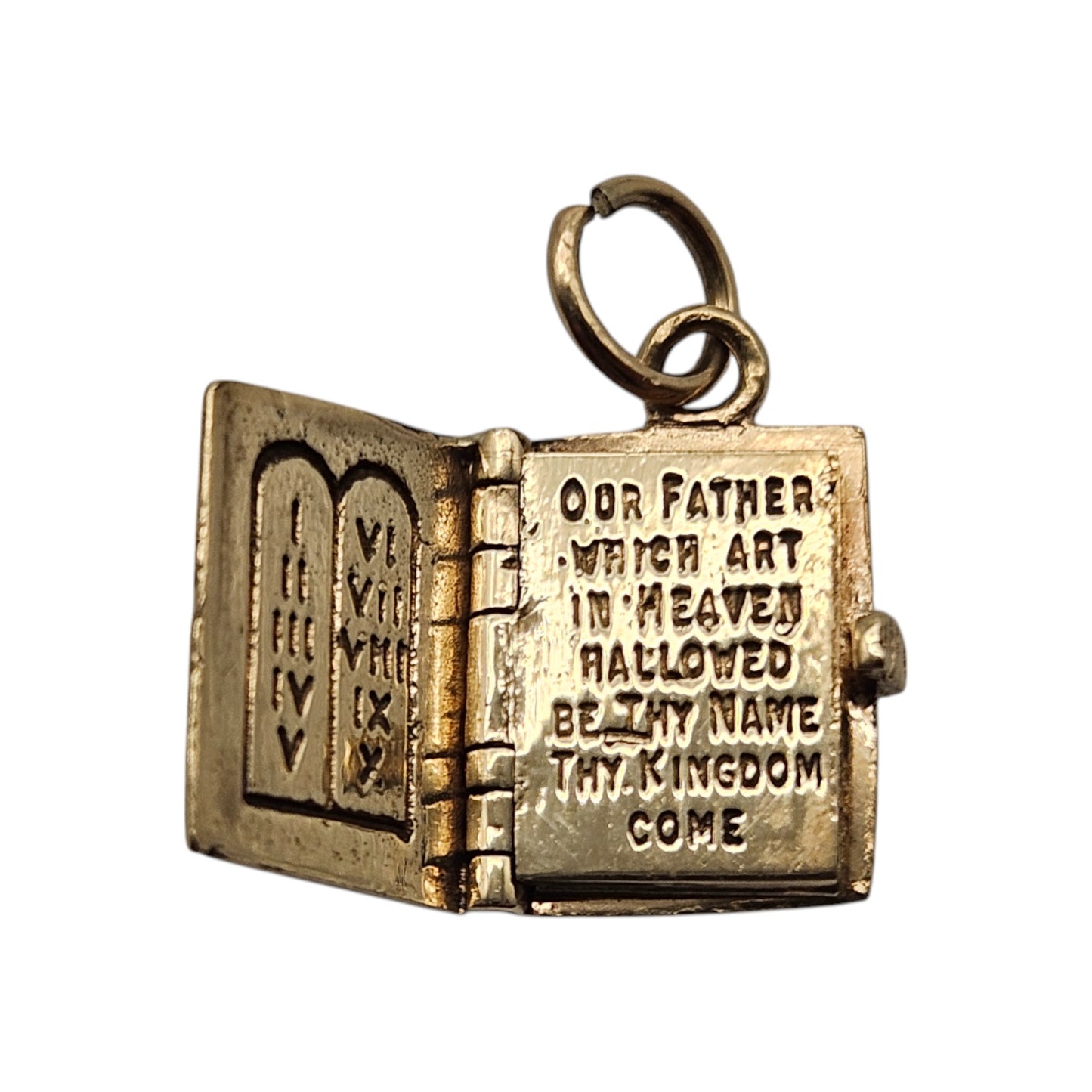 9ct 375 Yellow Gold Holy Bible Opening Charm 1969 L 1.2 cm 3.1 g.