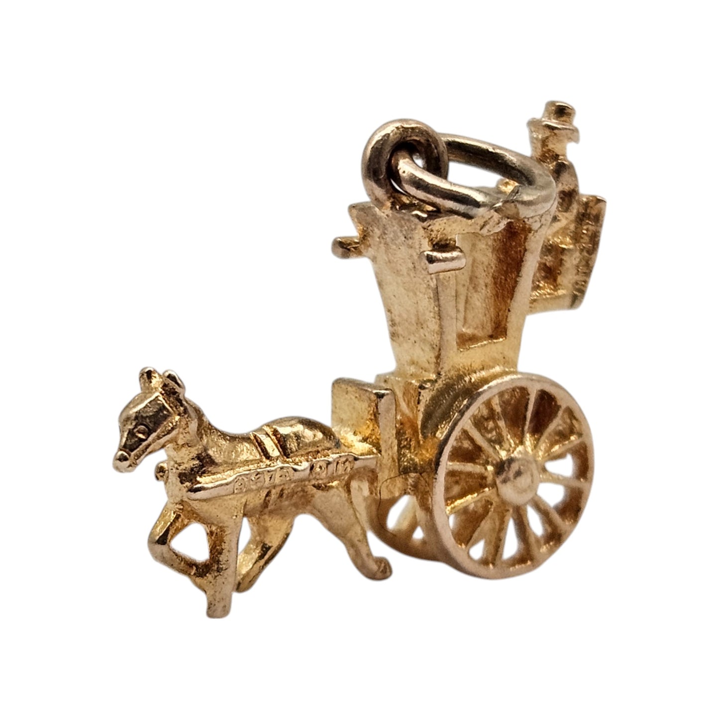 9ct 375 Yellow Gold Horse Carriage Charm 1961 L 1.5 cm 1.9 g.