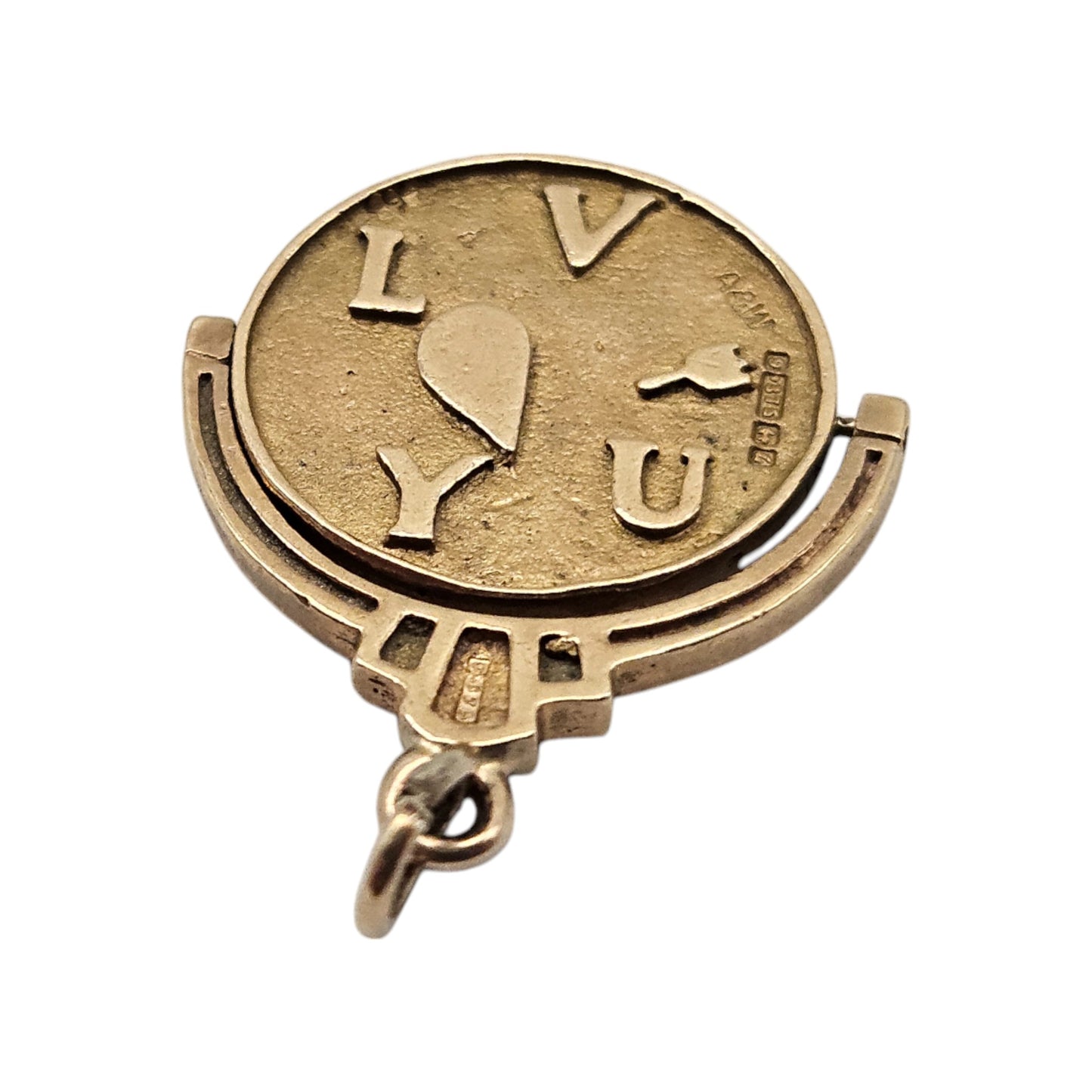 Unusual 9ct 375 Yellow Gold "I Love You" Spinning Charm 1960 L 1.8 cm 2.7 g.