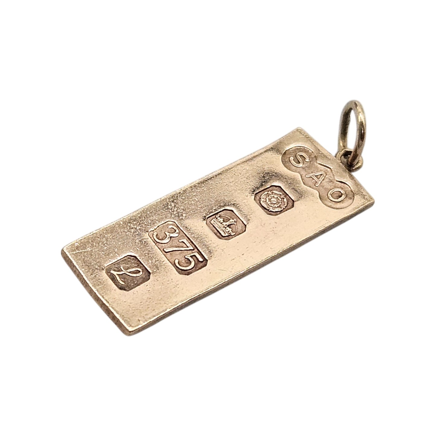 9ct 375 Yellow Gold Ingot Charm 1985 L 2.2 cm 1.9 g.