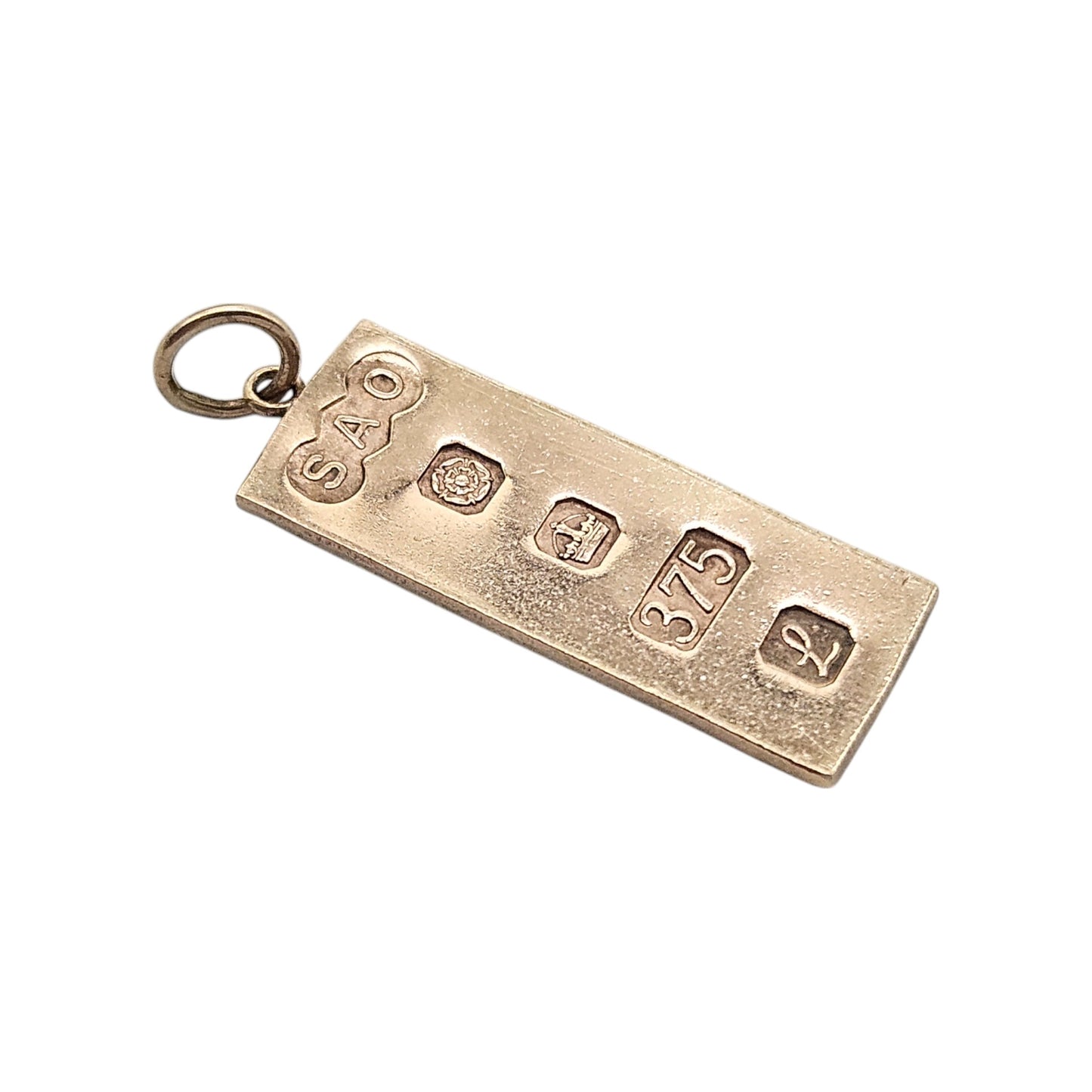 9ct 375 Yellow Gold Ingot Charm 1985 L 2.2 cm 1.9 g.