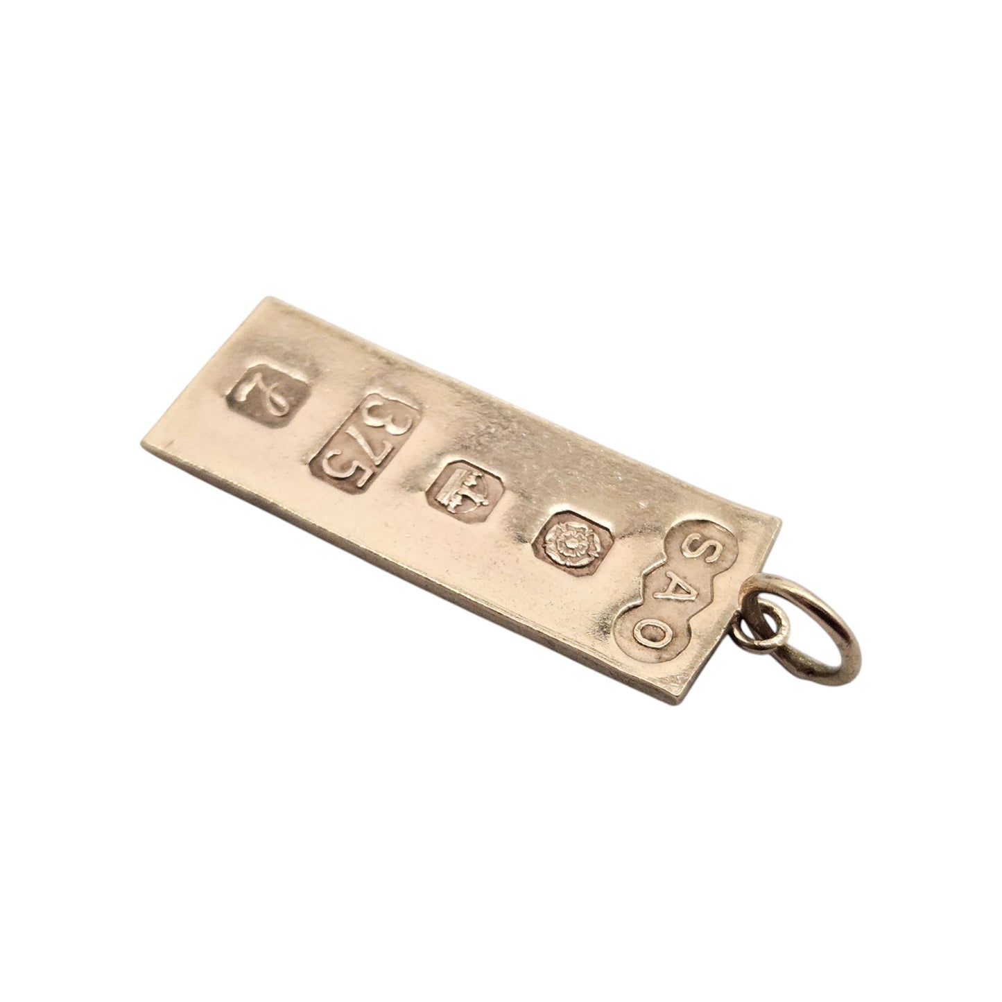 9ct 375 Yellow Gold Ingot Charm 1985 L 2.2 cm 1.9 g.