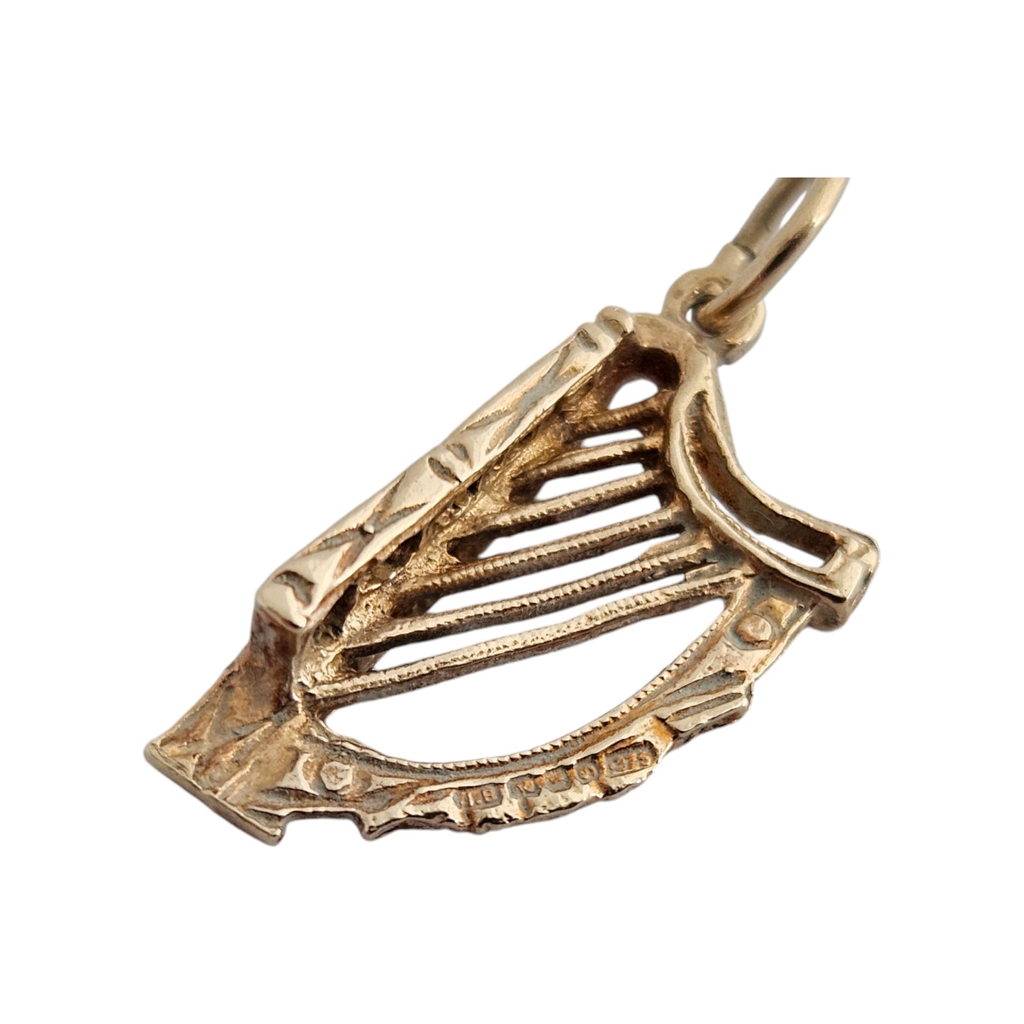Irish 9ct 375 Yellow Gold Harp Charm c.1960's L 1.9 cm 2.0 g