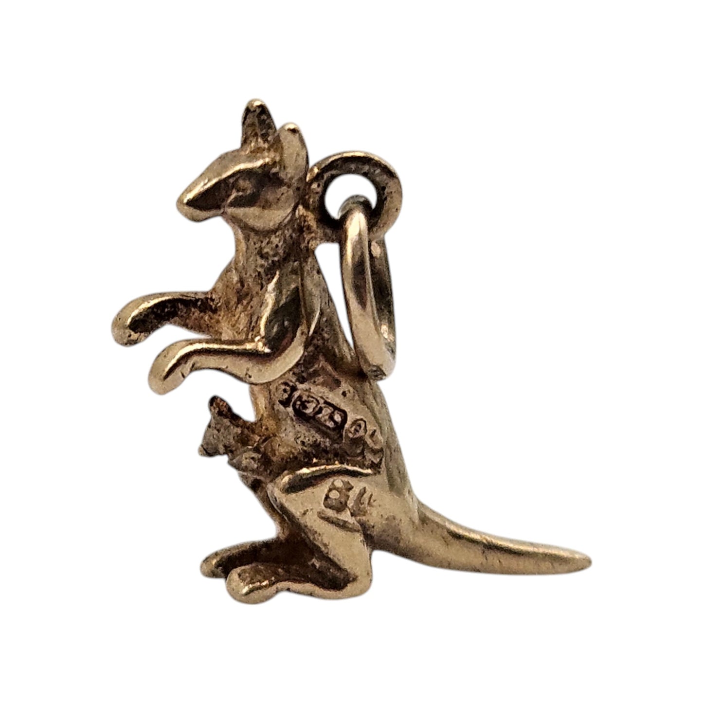9ct 375 Yellow Gold Kangaroo & Joey Charm 1960 L 1.4 cm 1.1 g.
