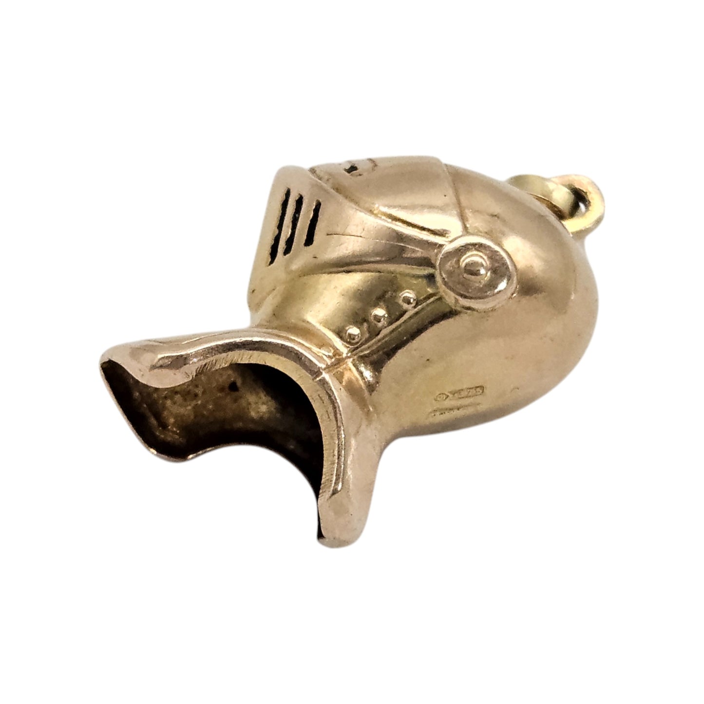 9ct 375 Yellow Gold Knight's Helmet Pendant 1964 L 2.0 cm 2.0 g.