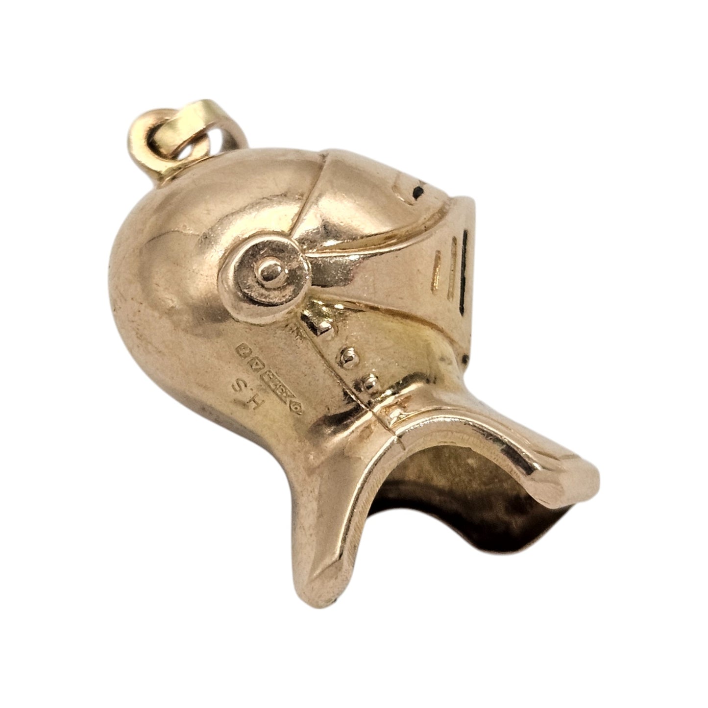 9ct 375 Yellow Gold Knight's Helmet Pendant 1964 L 2.0 cm 2.0 g.