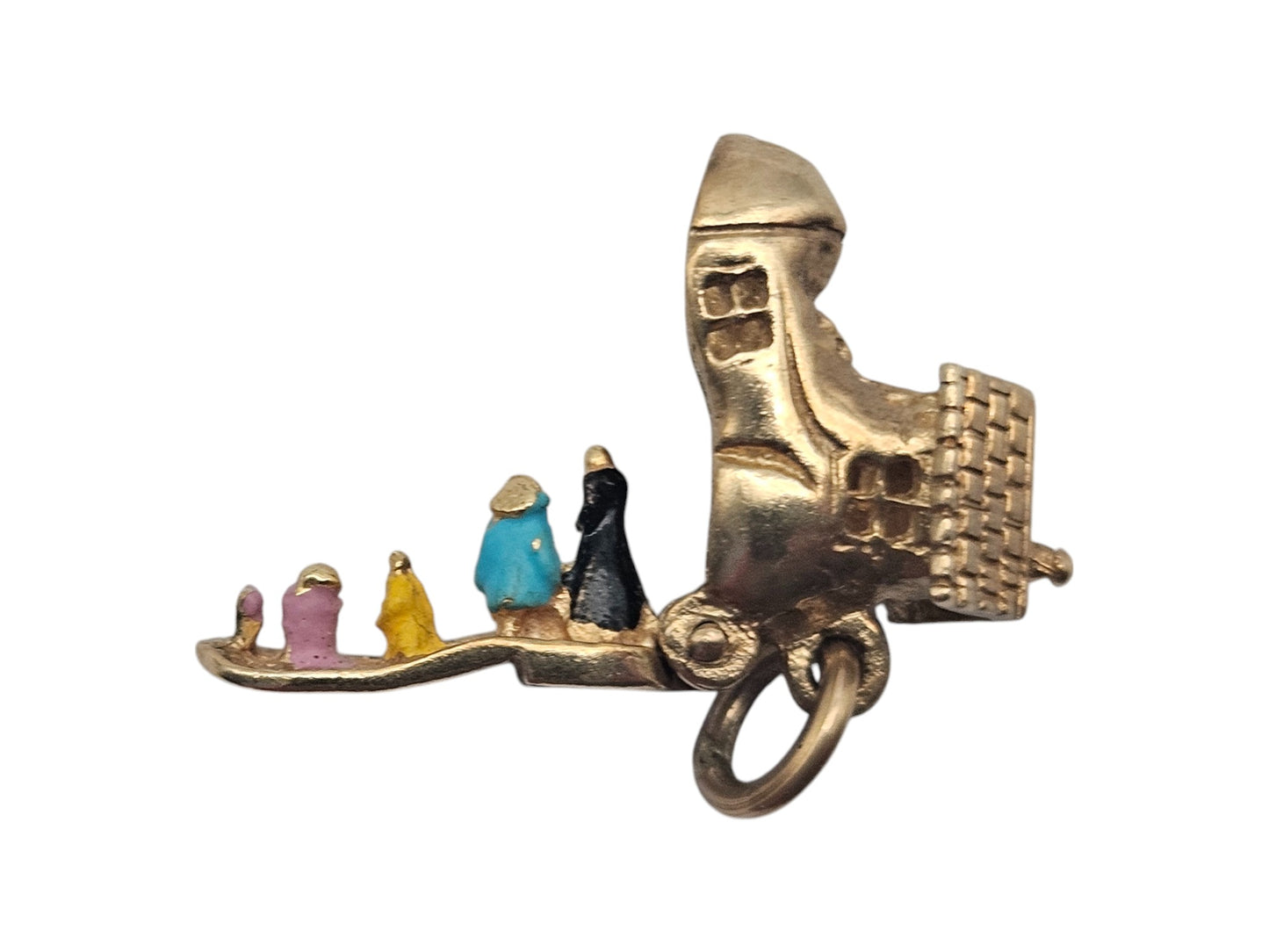 9ct 375 Yellow Gold Lady Who Lived In A Shoe Opening Charm 1970 L 1.4 cm 2.6 g.