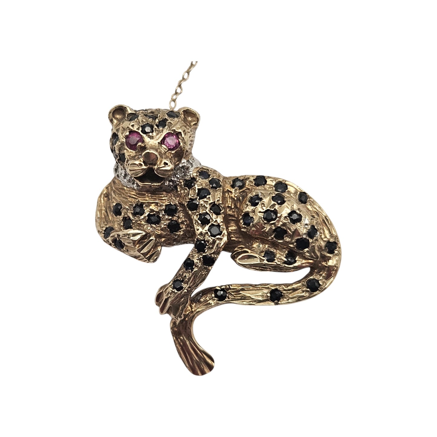 9ct 375 Yellow Gold Leopard Brooch with Gemstones c.1990's 10.6 g