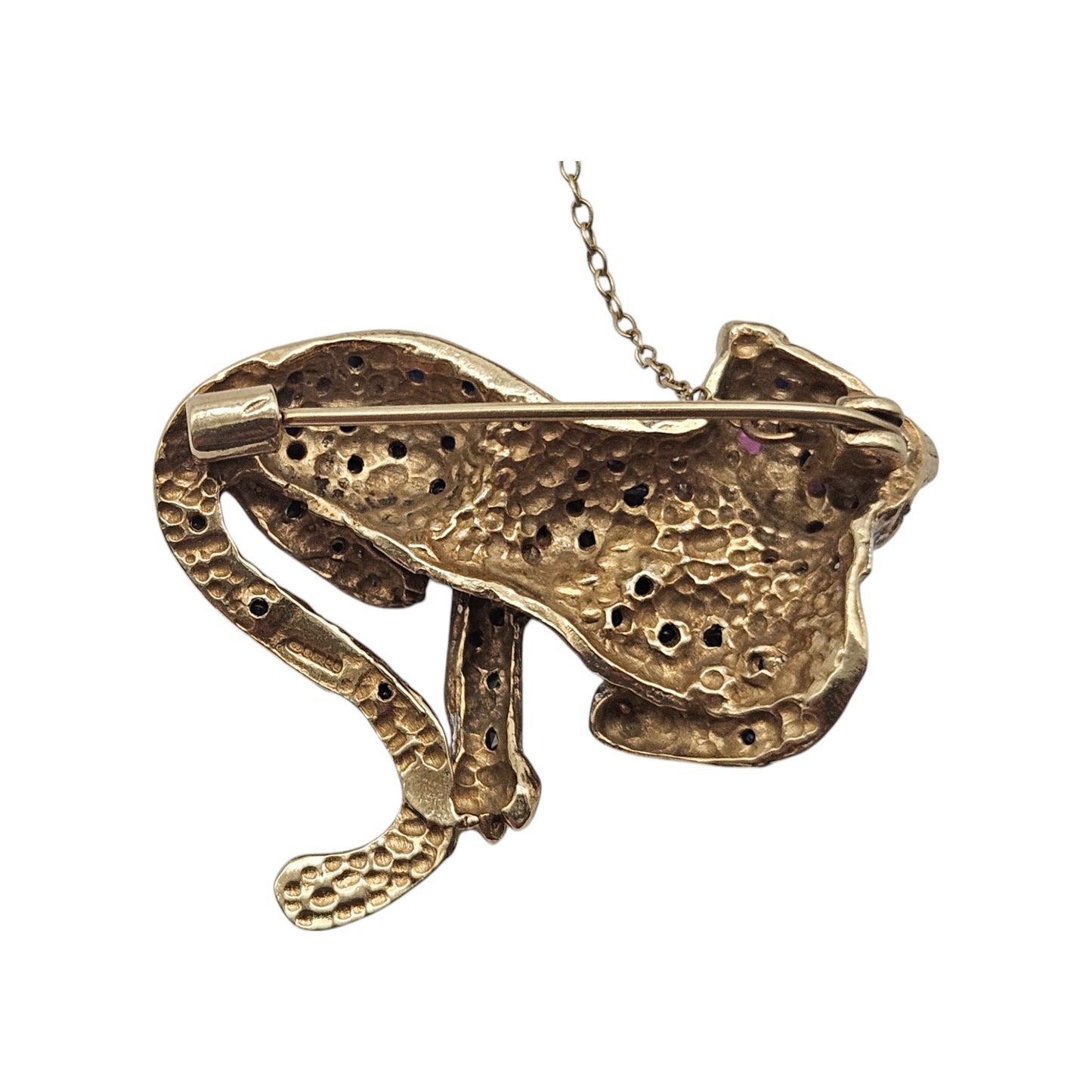 9ct 375 Yellow Gold Leopard Brooch with Gemstones c.1990's 10.6 g