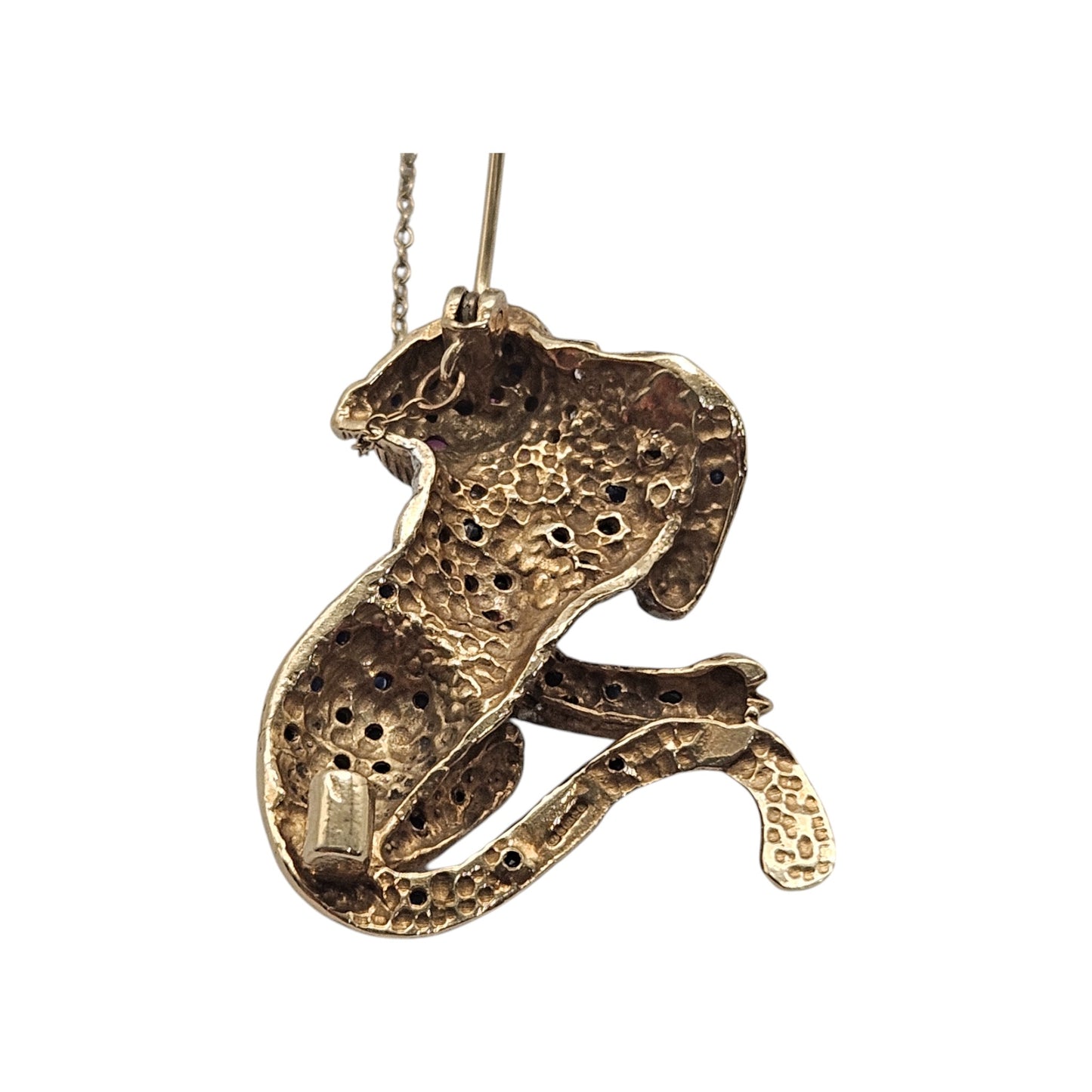 9ct 375 Yellow Gold Leopard Brooch with Gemstones c.1990's 10.6 g