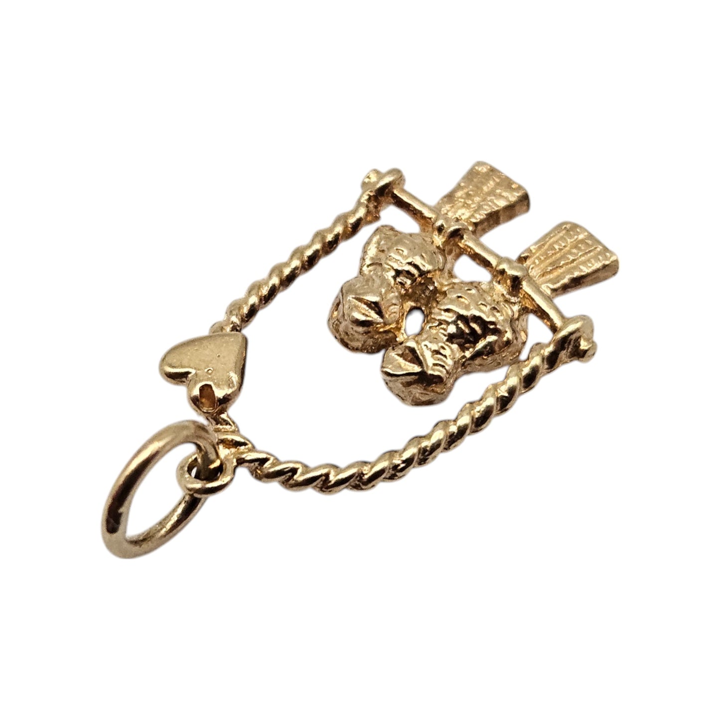 9ct 375 Yellow Gold Birds on Swing Sweetheart Charm L 1.6 cm 1.7 g.