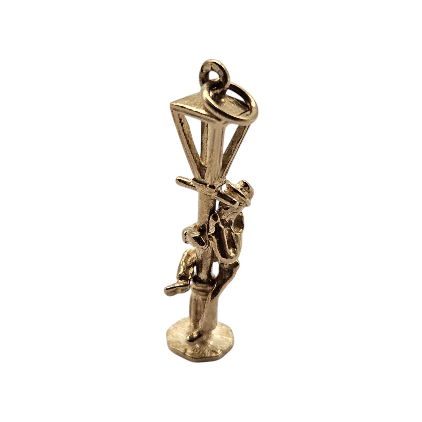 Amusing 9ct 375 Yellow Gold Man on Lamp Post Articulated Charm L 2.2 cm 1.8 g.