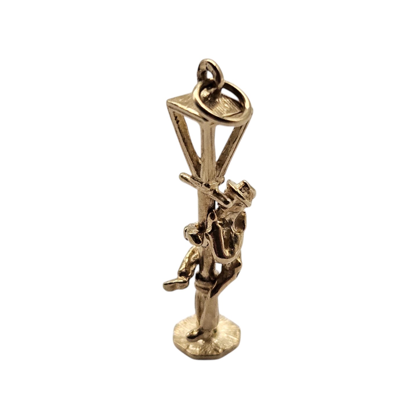 Amusing 9ct 375 Yellow Gold Man on Lamp Post Articulated Charm L 2.2 cm 1.8 g.