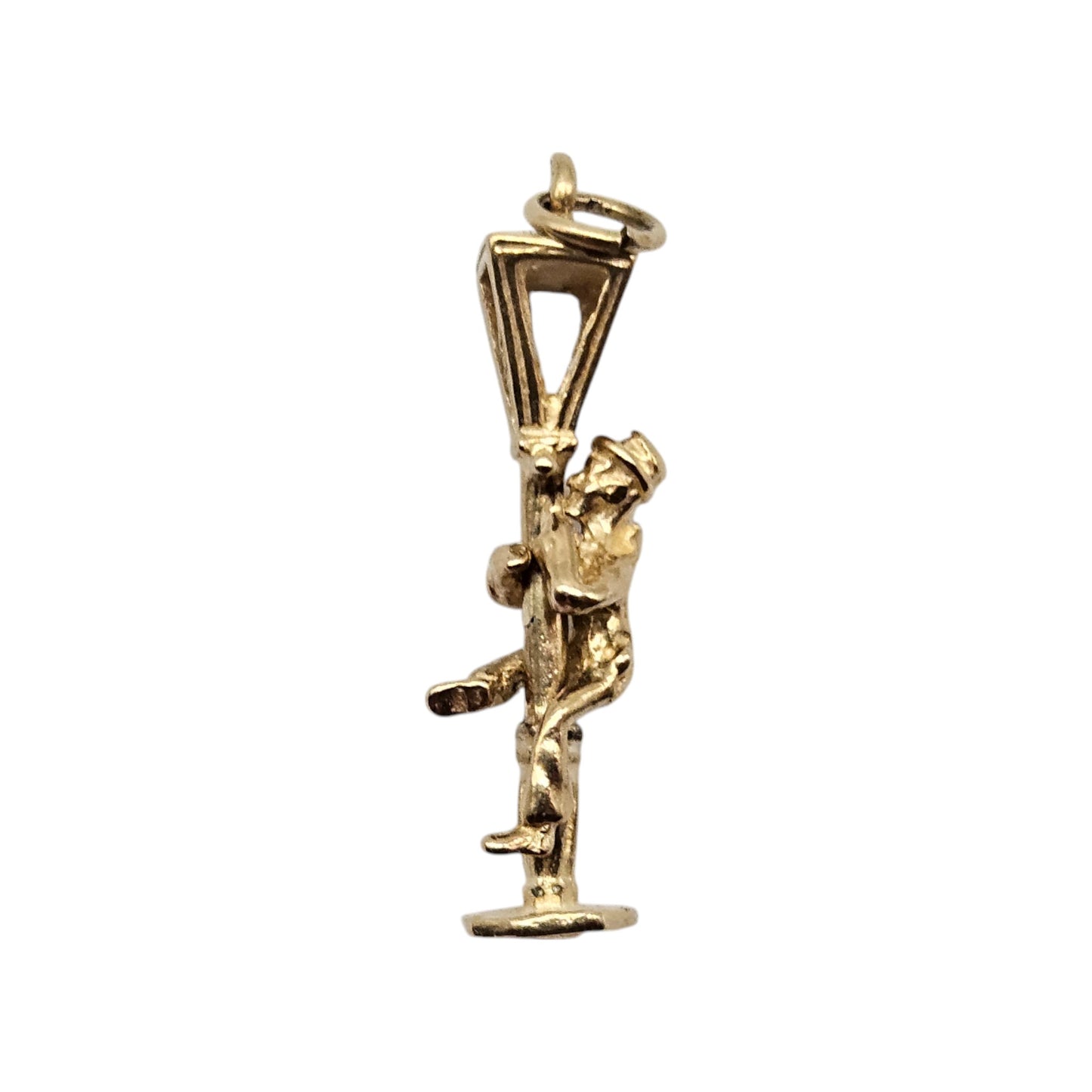 Amusing 9ct 375 Yellow Gold Man on Lamp Post Articulated Charm L 2.2 cm 1.8 g.