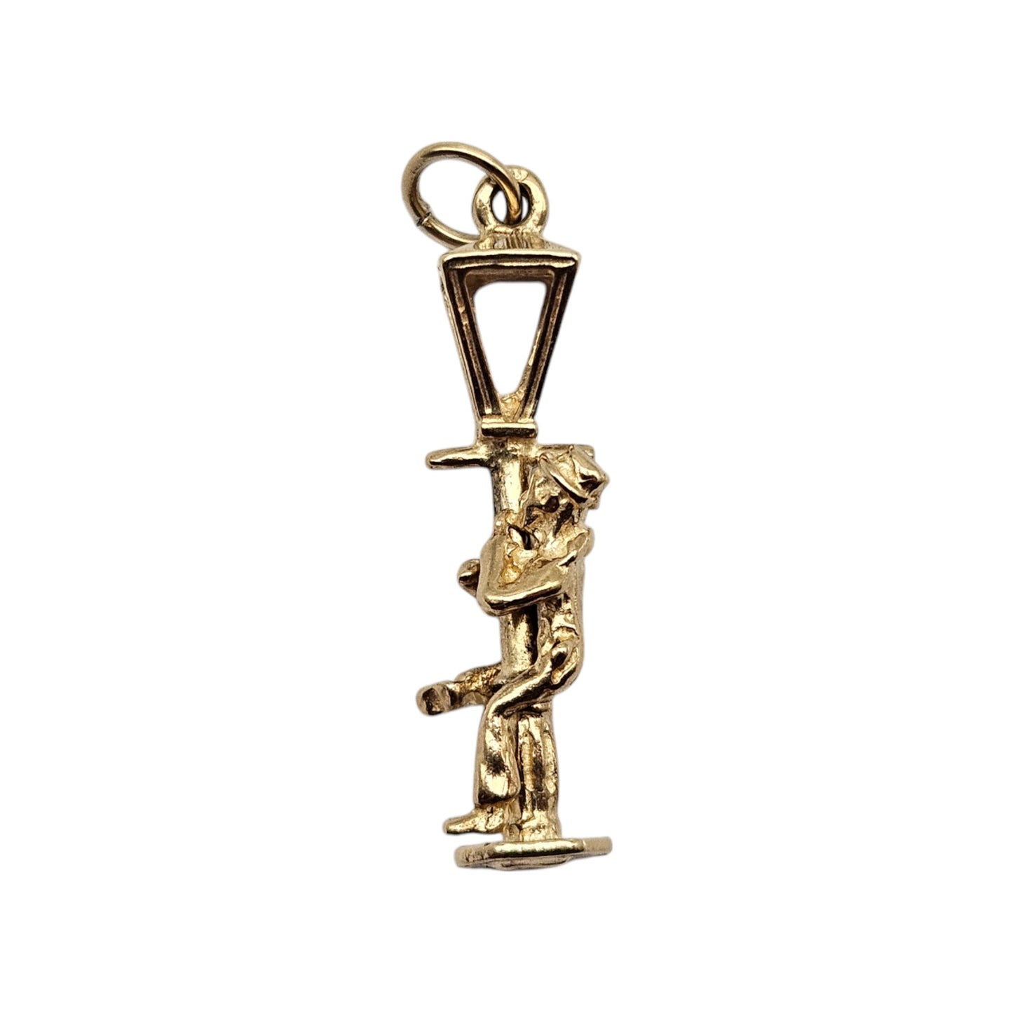 Amusing 9ct 375 Yellow Gold Man on Lamp Post Articulated Charm L 2.2 cm 1.8 g.