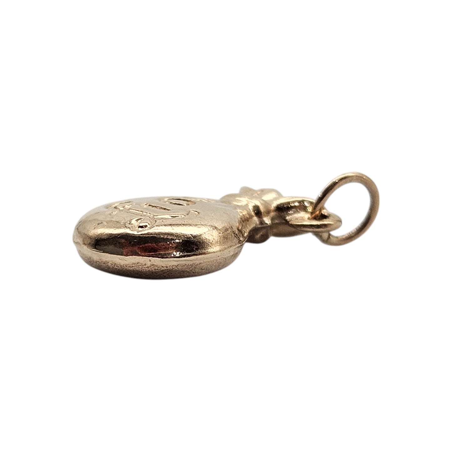 9ct 375 Yellow Gold £100 Money Bag Charm 1958 L 1.4 cm 0.6 g.
