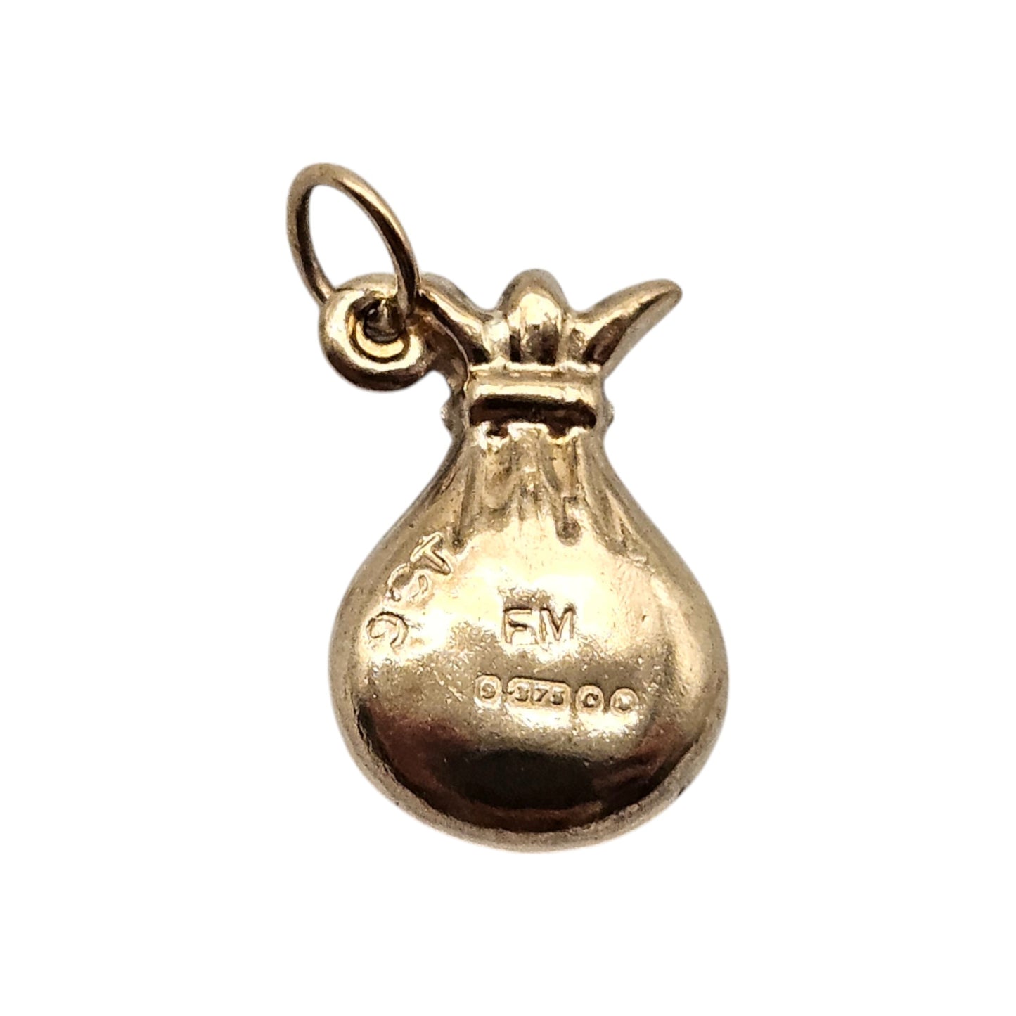 9ct 375 Yellow Gold £100 Money Bag Charm 1958 L 1.4 cm 0.6 g.