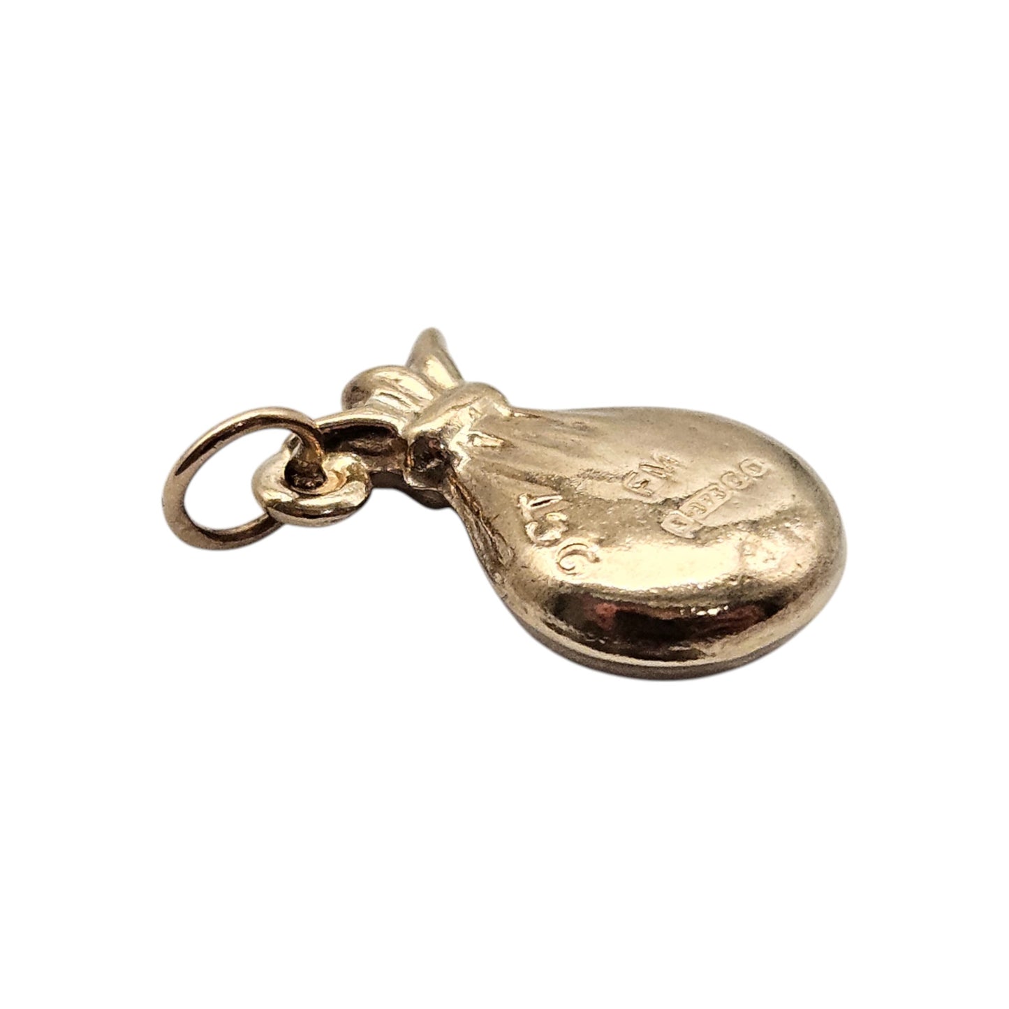 9ct 375 Yellow Gold £100 Money Bag Charm 1958 L 1.4 cm 0.6 g.