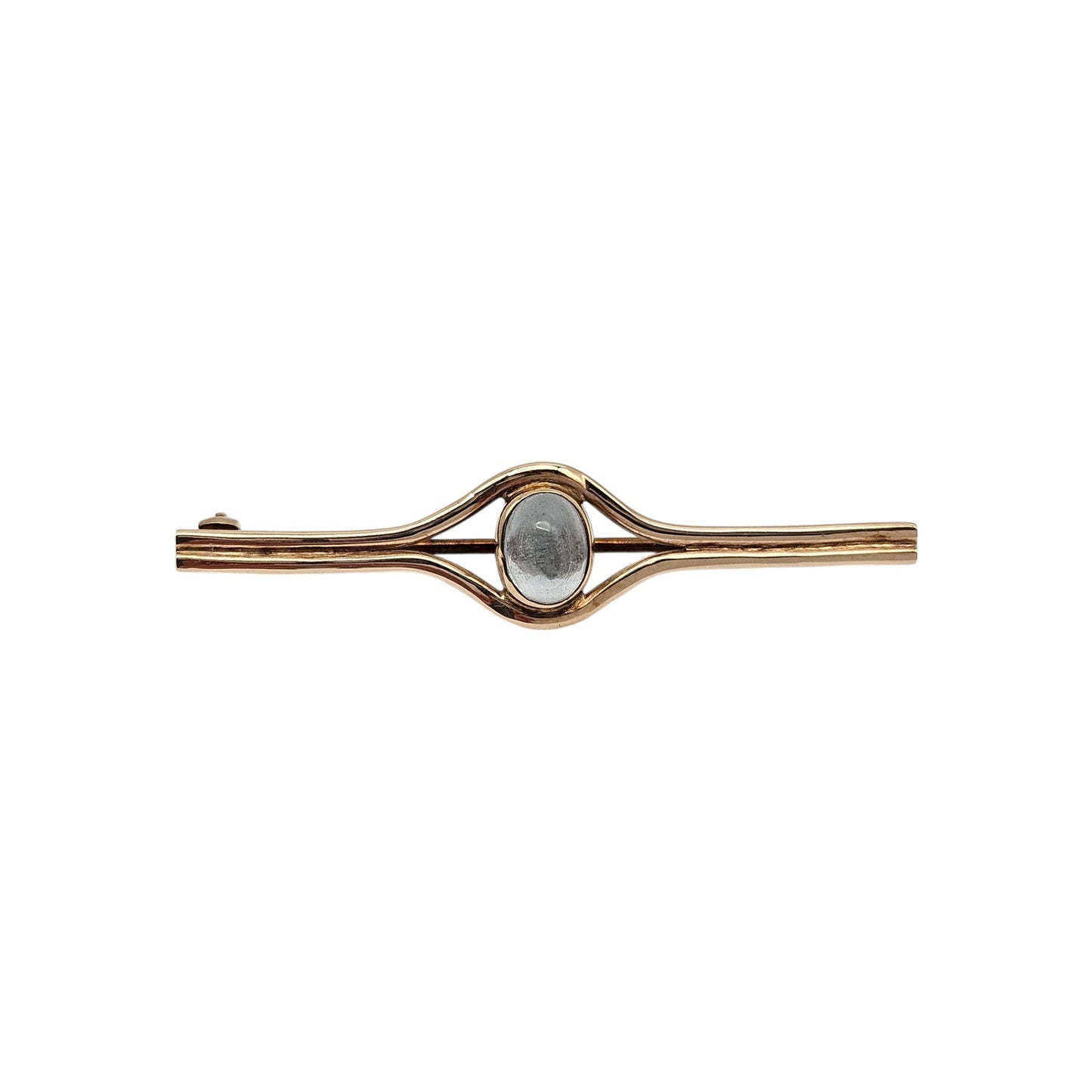 9ct 375 Yellow Gold Moonstone Brooch 1978 L 5.2 cm 4.1 g.
