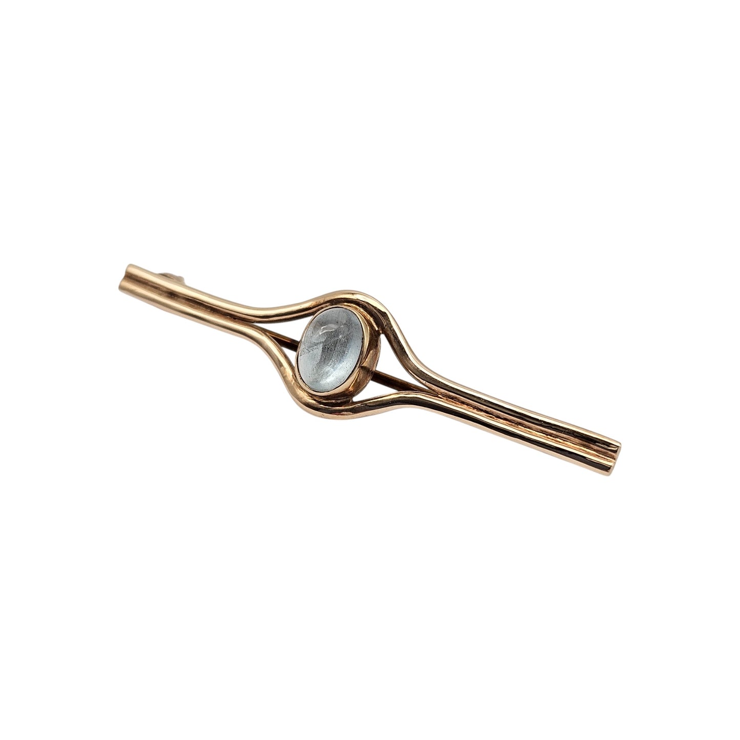 9ct 375 Yellow Gold Moonstone Brooch 1978 L 5.2 cm 4.1 g.