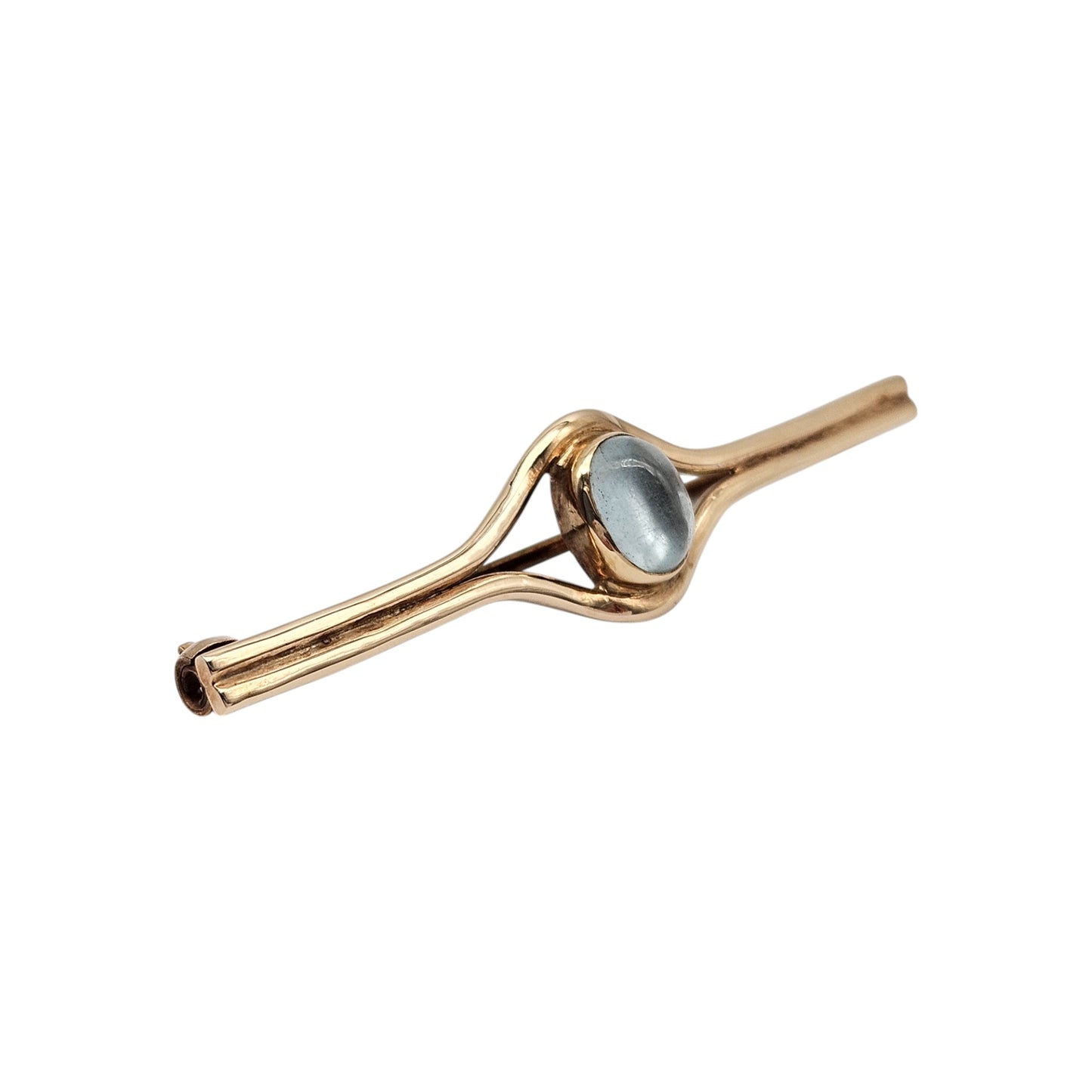 9ct 375 Yellow Gold Moonstone Brooch 1978 L 5.2 cm 4.1 g.