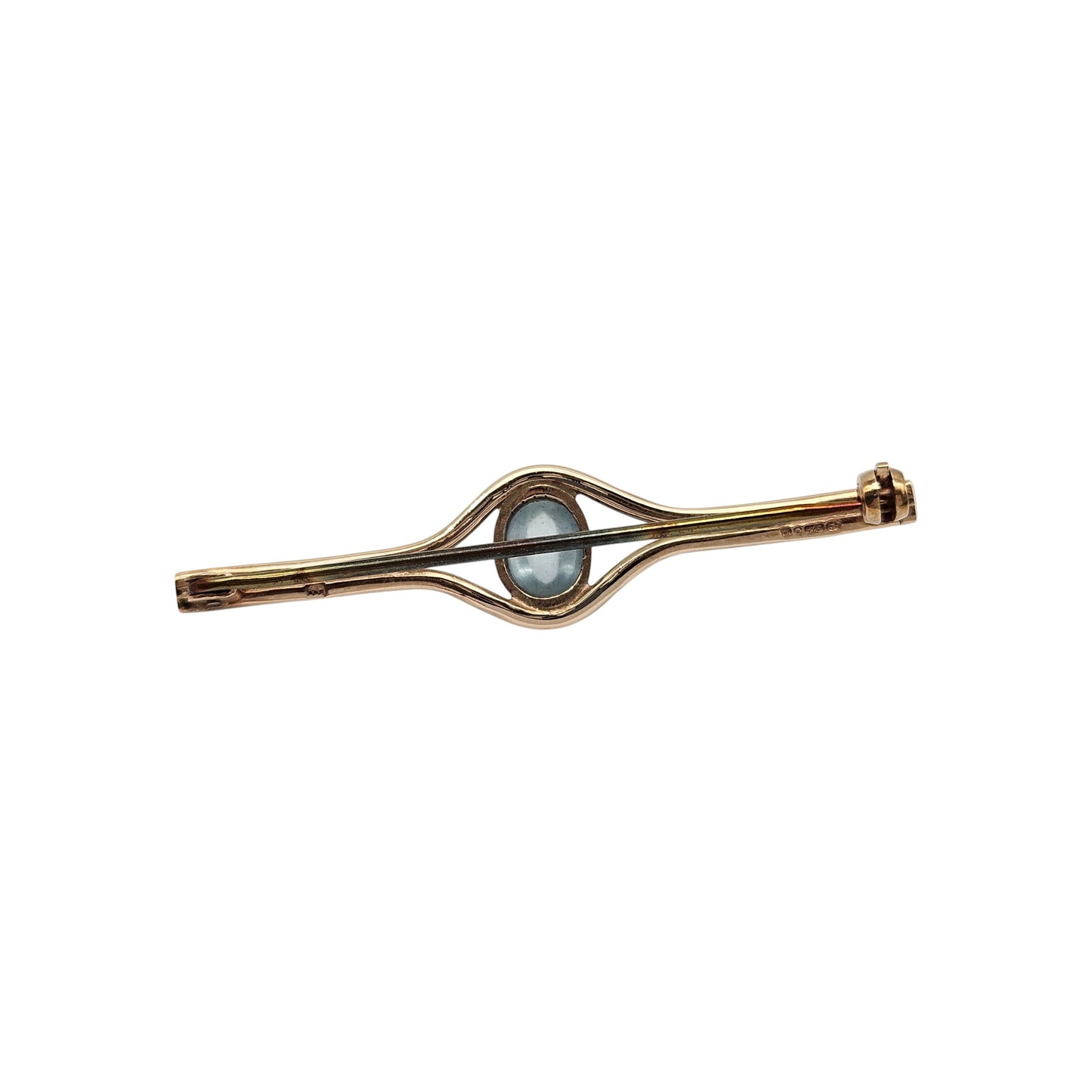 9ct 375 Yellow Gold Moonstone Brooch 1978 L 5.2 cm 4.1 g.