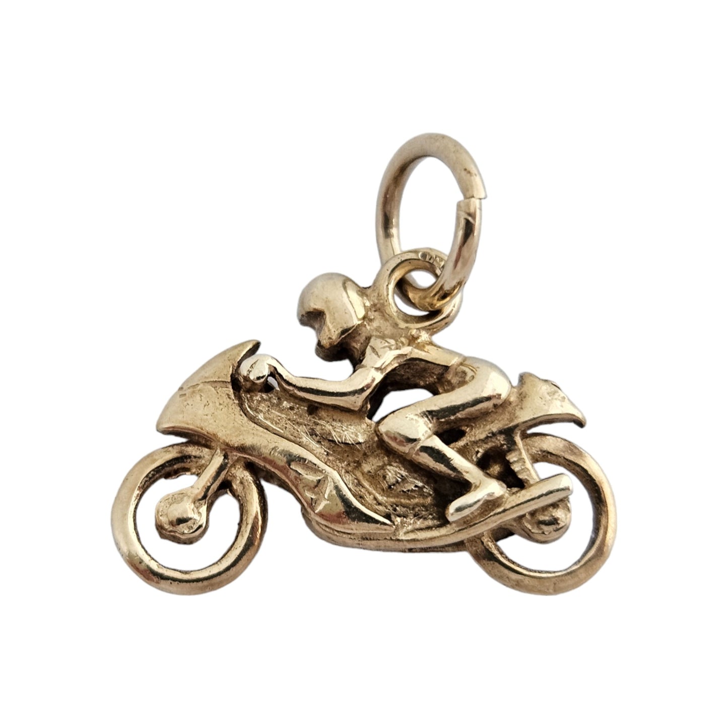 9ct 375 Yellow Gold Motorcyclist Charm L 1.8 cm 2.2 g.