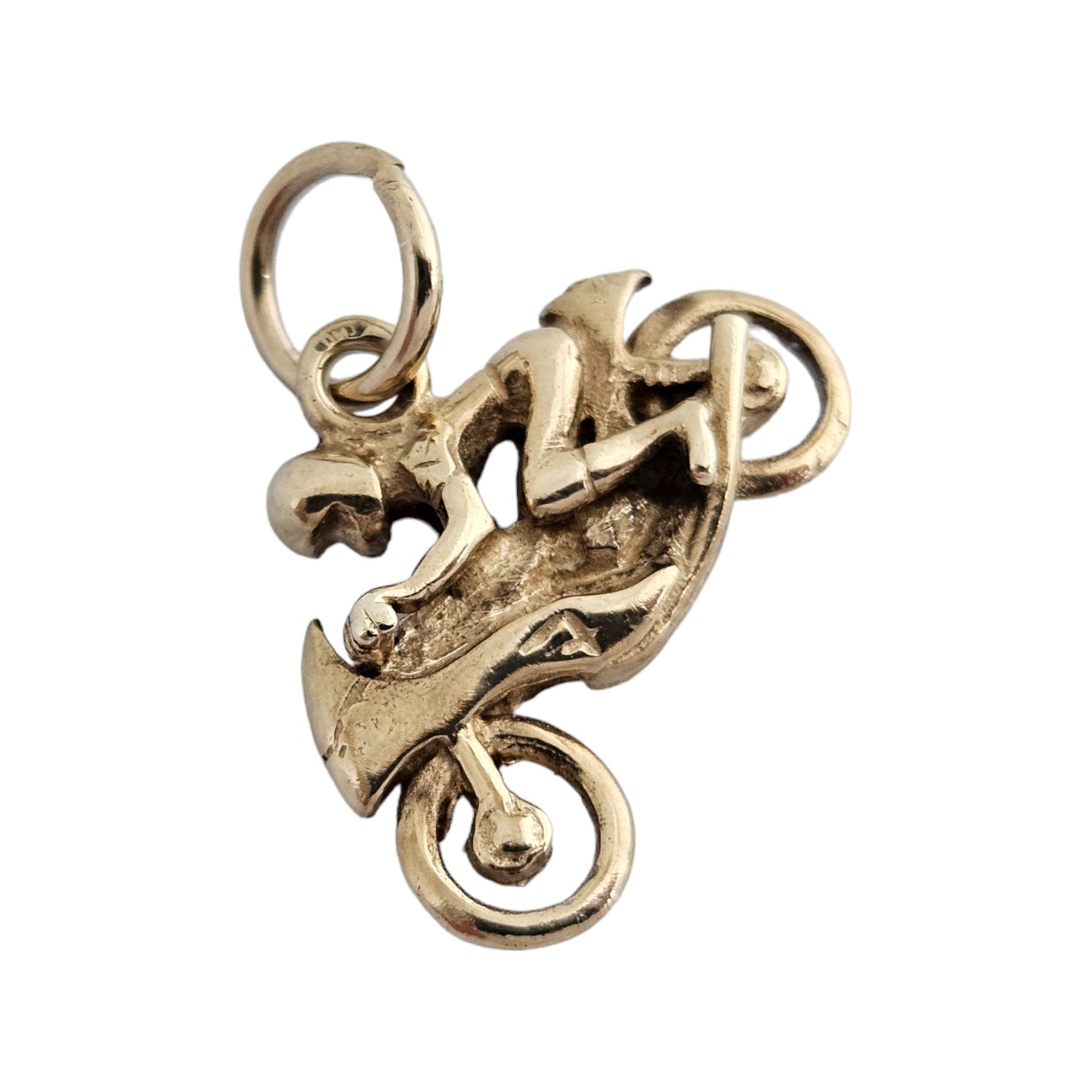 9ct 375 Yellow Gold Motorcyclist Charm L 1.8 cm 2.2 g.