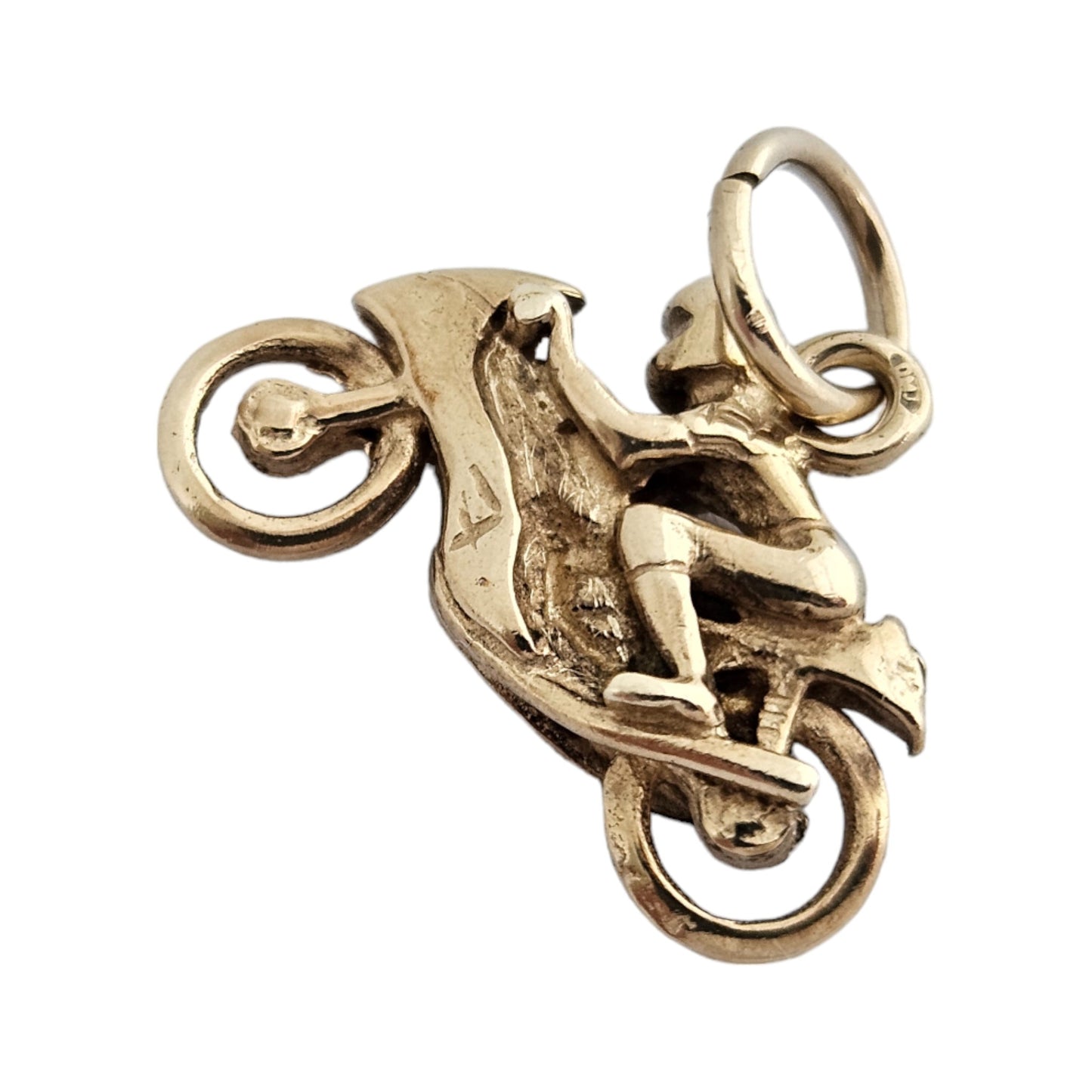 9ct 375 Yellow Gold Motorcyclist Charm L 1.8 cm 2.2 g.