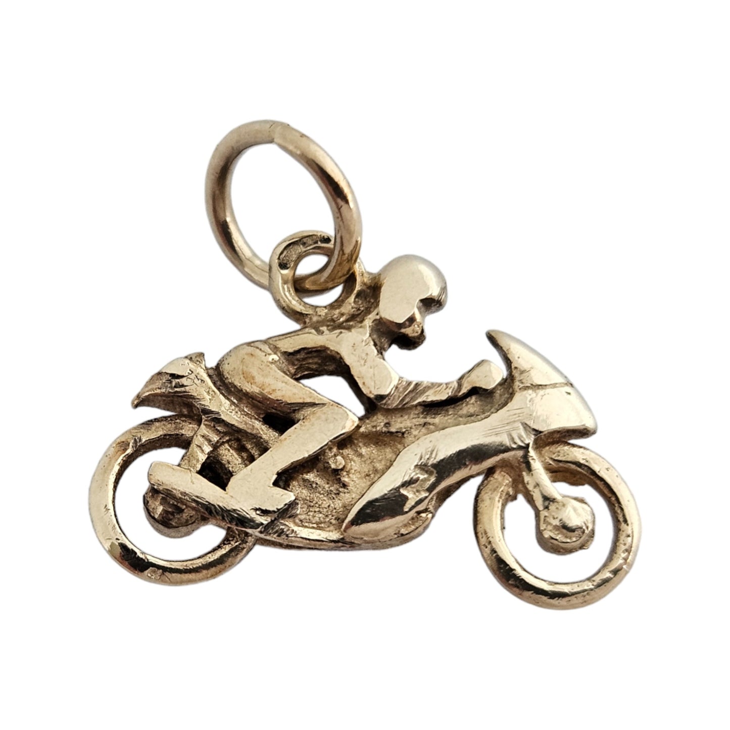 9ct 375 Yellow Gold Motorcyclist Charm L 1.8 cm 2.2 g.