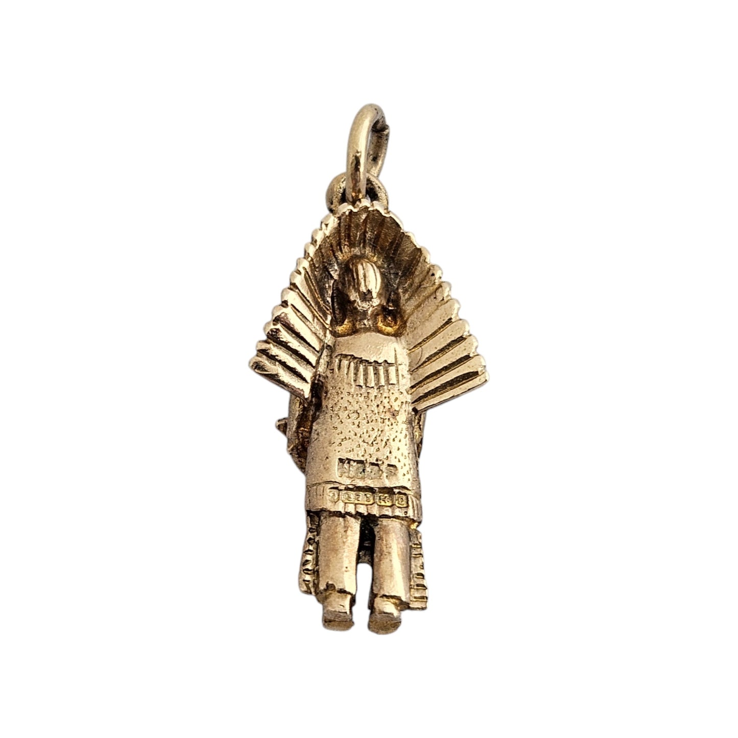 9ct 375 Yellow Gold Native American Man Charm 1965 L 1.9 cm 2.2 g