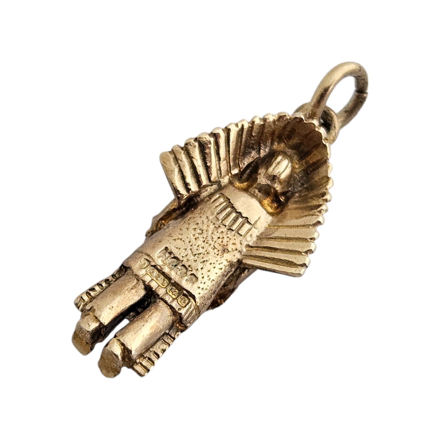 9ct 375 Yellow Gold Native American Man Charm 1965 L 1.9 cm 2.2 g