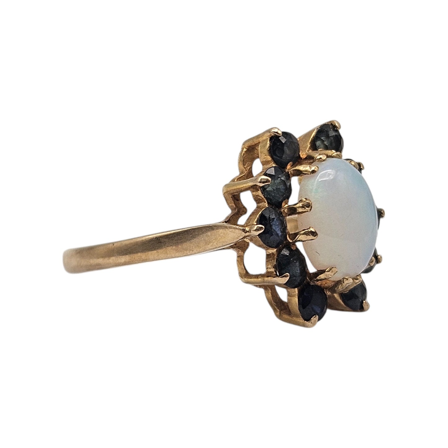 9ct Yellow Gold Opal & Sapphires Ring Size N 1/2 2.6 g.