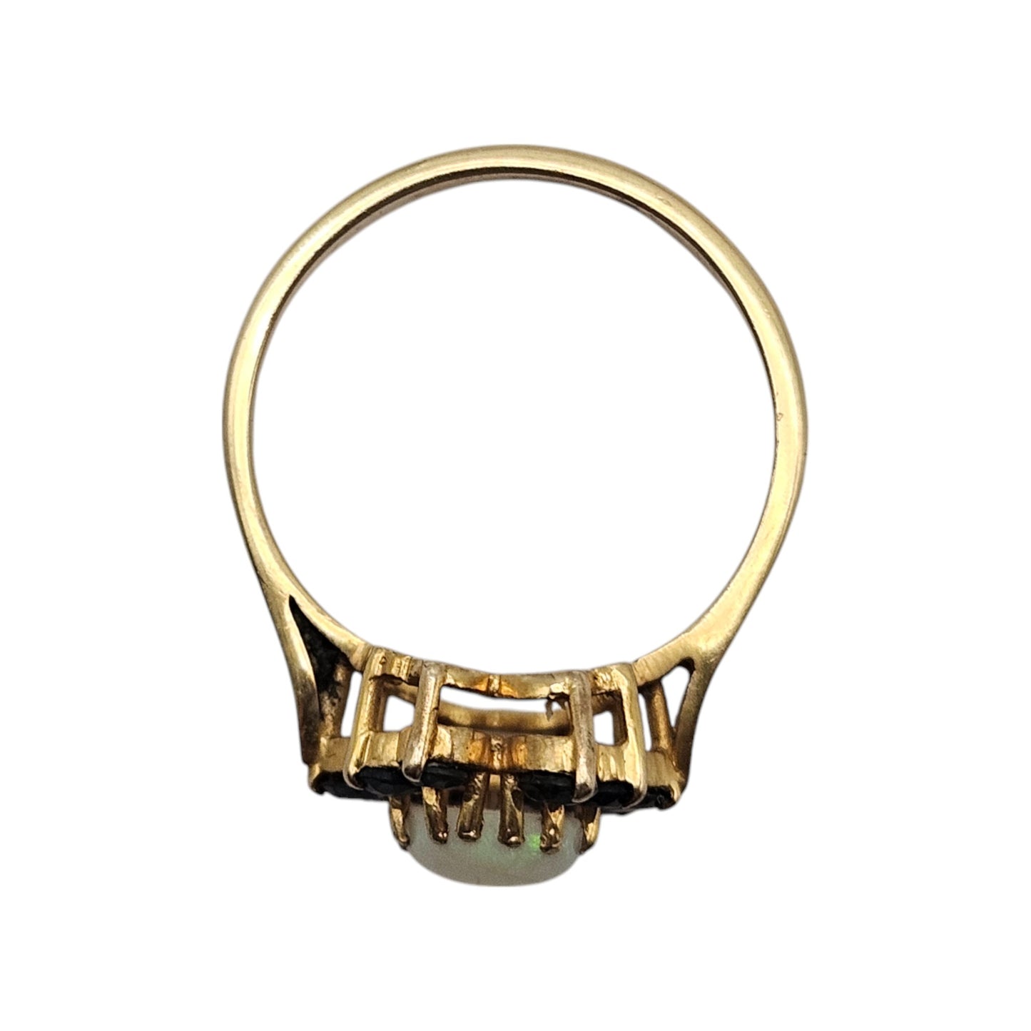 9ct Yellow Gold Opal & Sapphires Ring Size N 1/2 2.6 g.