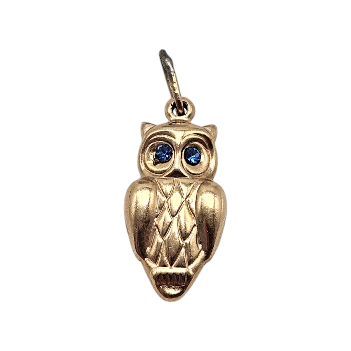9ct Yellow Gold Owl Charm With Blue Eyes L 1.4 cm 0.5 g.