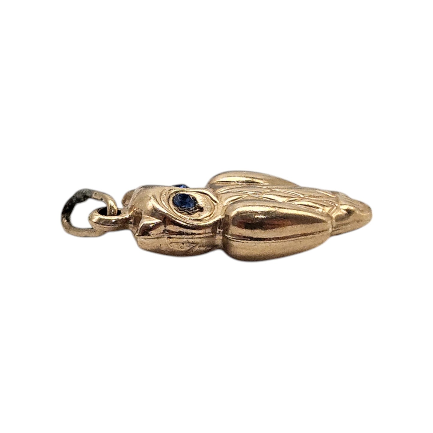 9ct Yellow Gold Owl Charm With Blue Eyes L 1.4 cm 0.5 g.