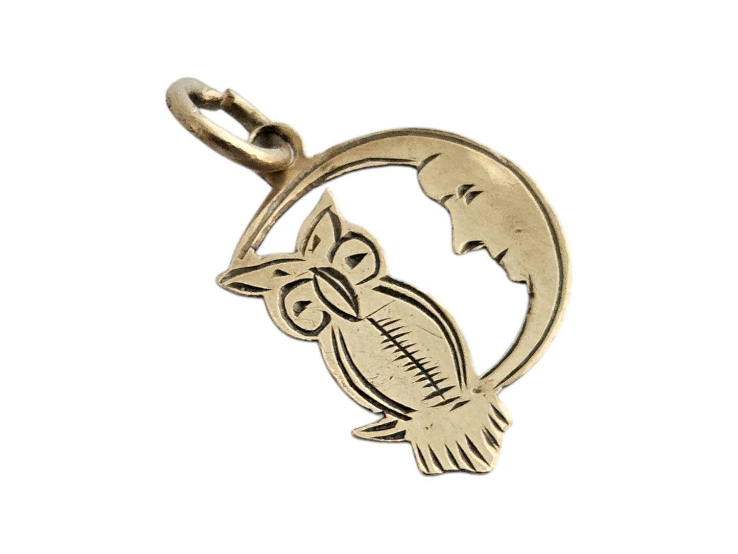 Chester 9ct 375 Yellow Gold Owl on the Moon Charm 1951 L 1.3 cm 0.4 g.